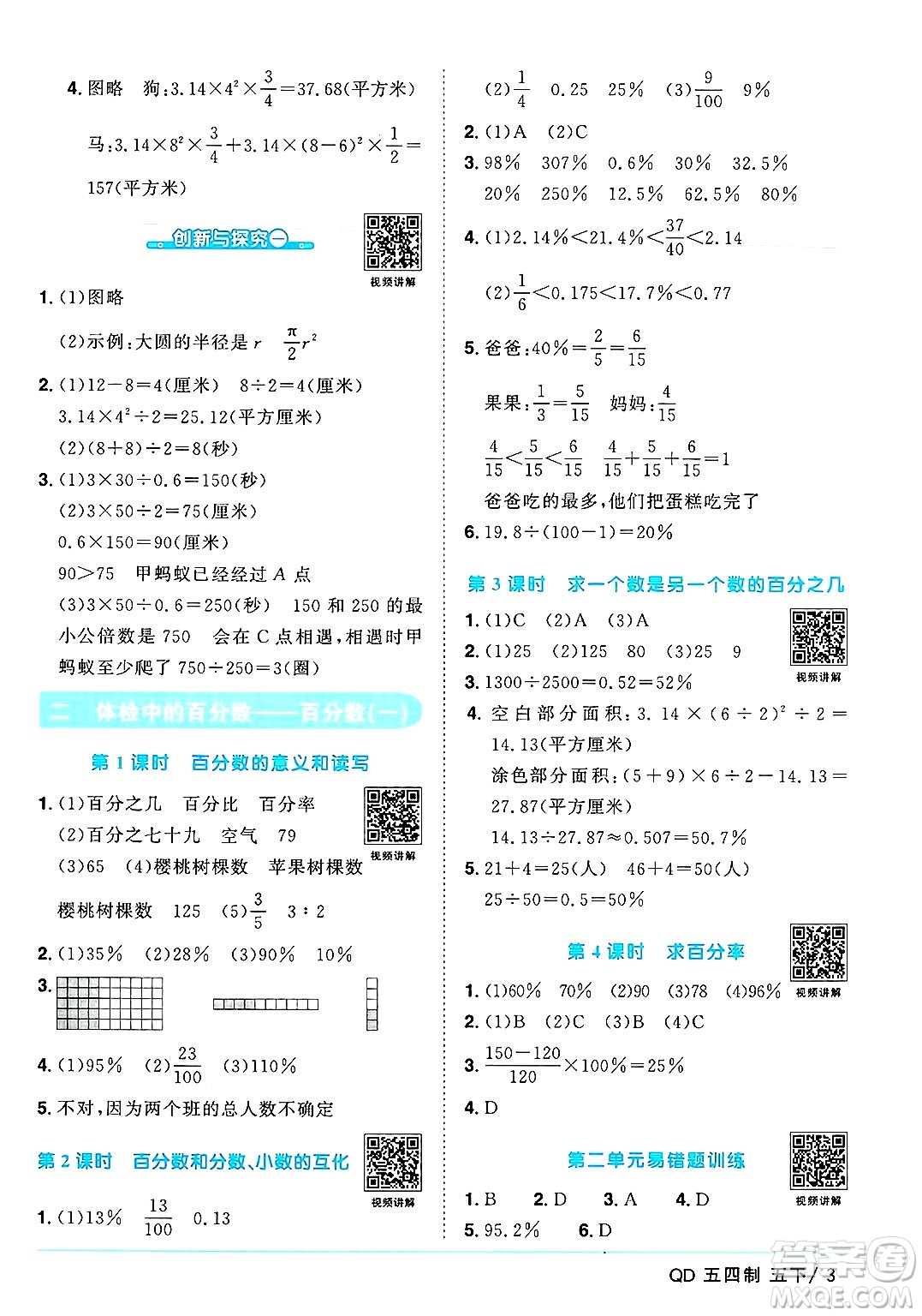 江西教育出版社2025年春陽光同學課時優(yōu)化作業(yè)五年級數(shù)學下冊青島版山東專版五四制答案