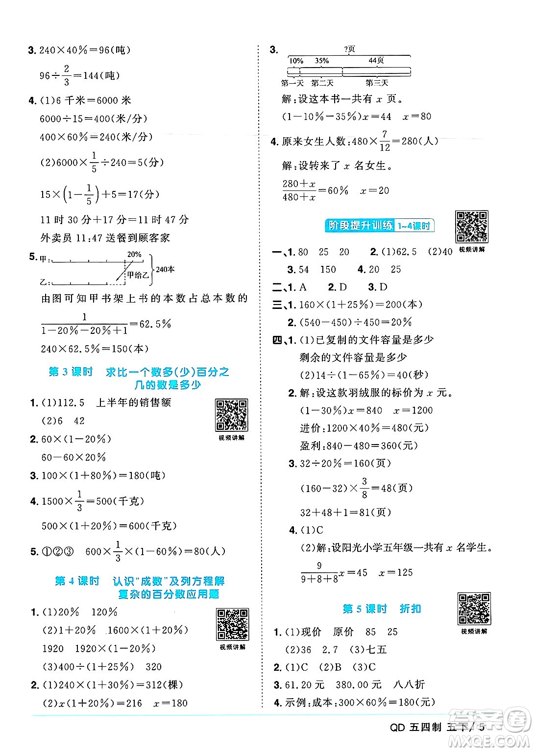 江西教育出版社2025年春陽光同學課時優(yōu)化作業(yè)五年級數(shù)學下冊青島版山東專版五四制答案