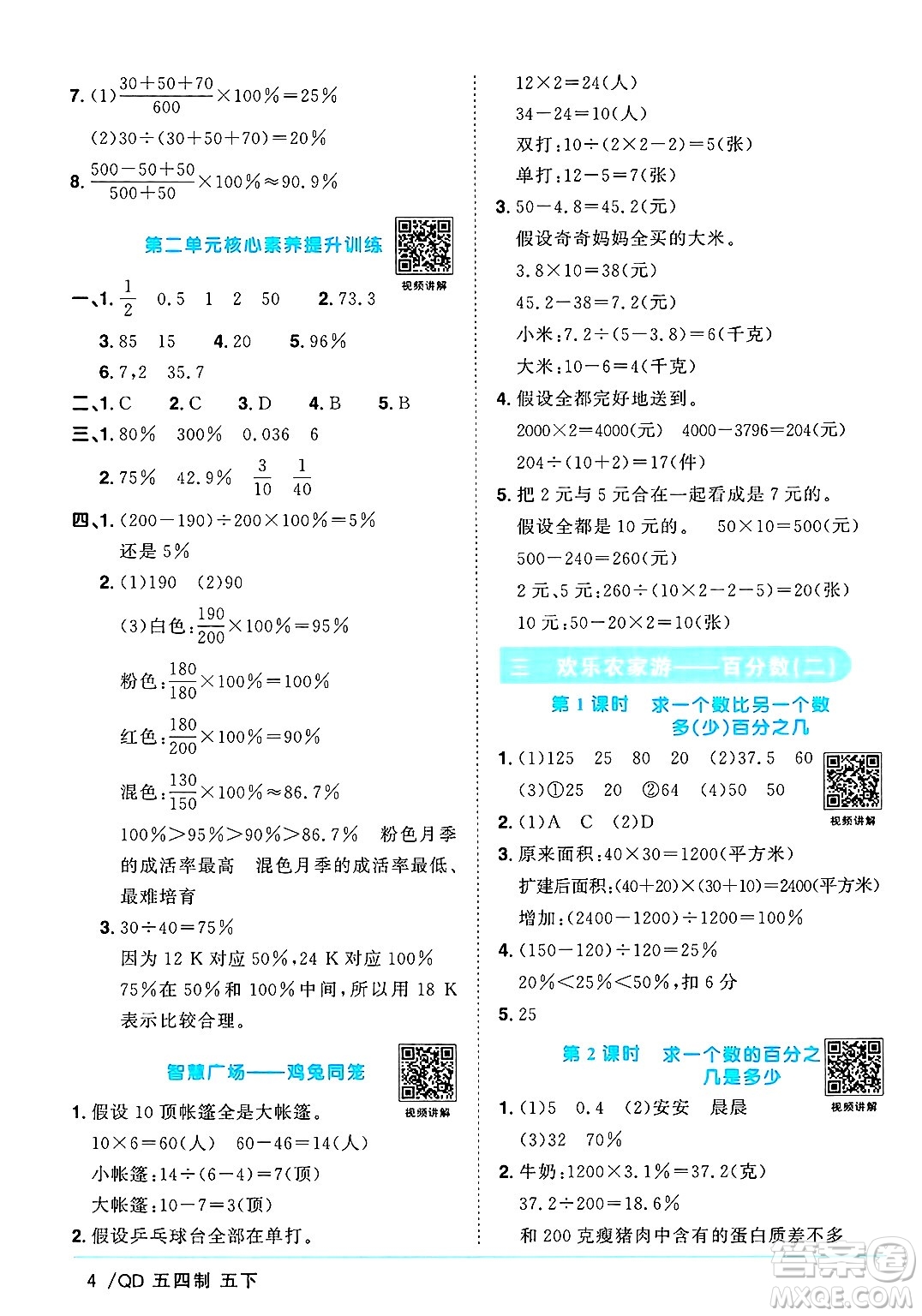 江西教育出版社2025年春陽光同學課時優(yōu)化作業(yè)五年級數(shù)學下冊青島版山東專版五四制答案