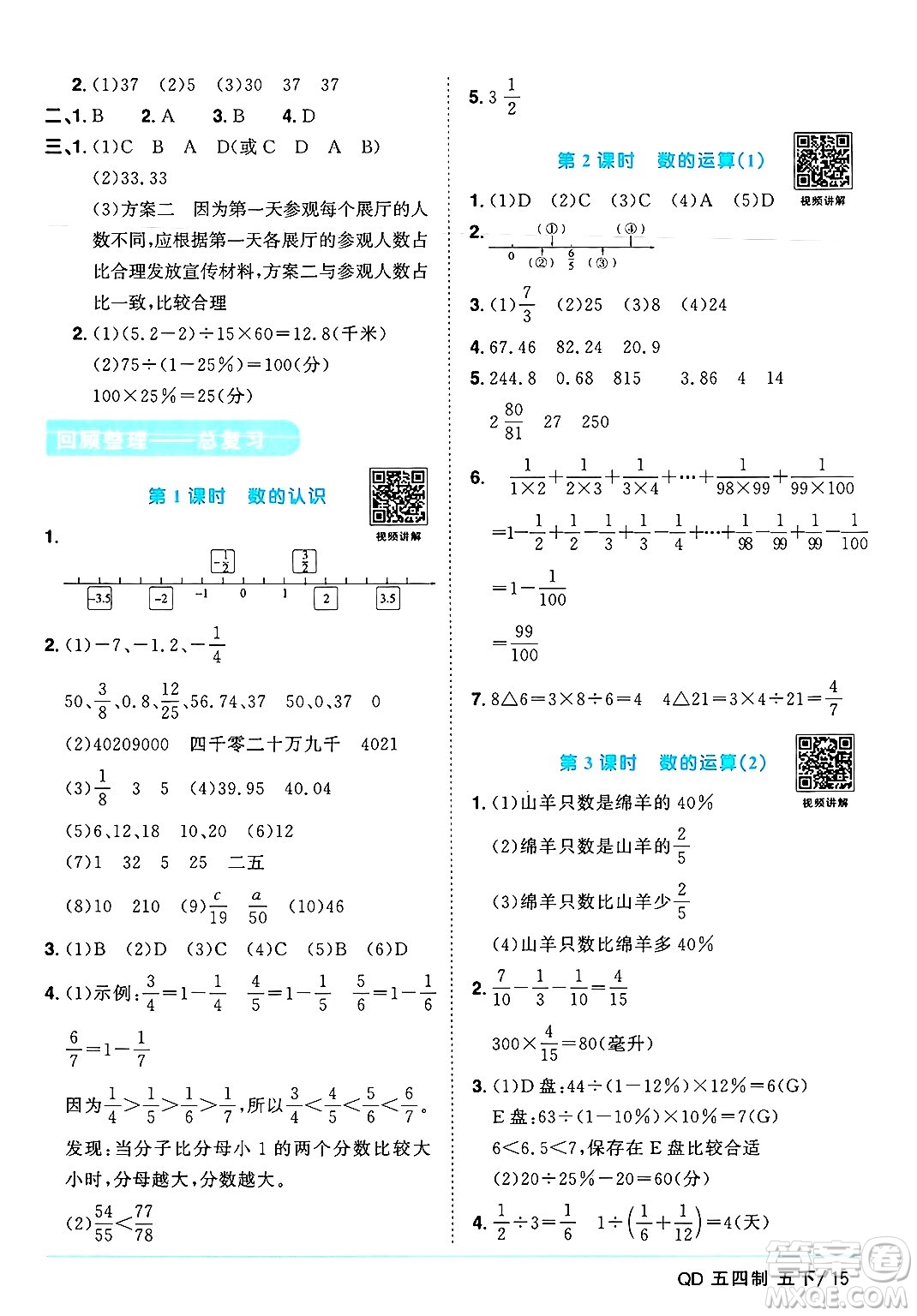 江西教育出版社2025年春陽光同學課時優(yōu)化作業(yè)五年級數(shù)學下冊青島版山東專版五四制答案