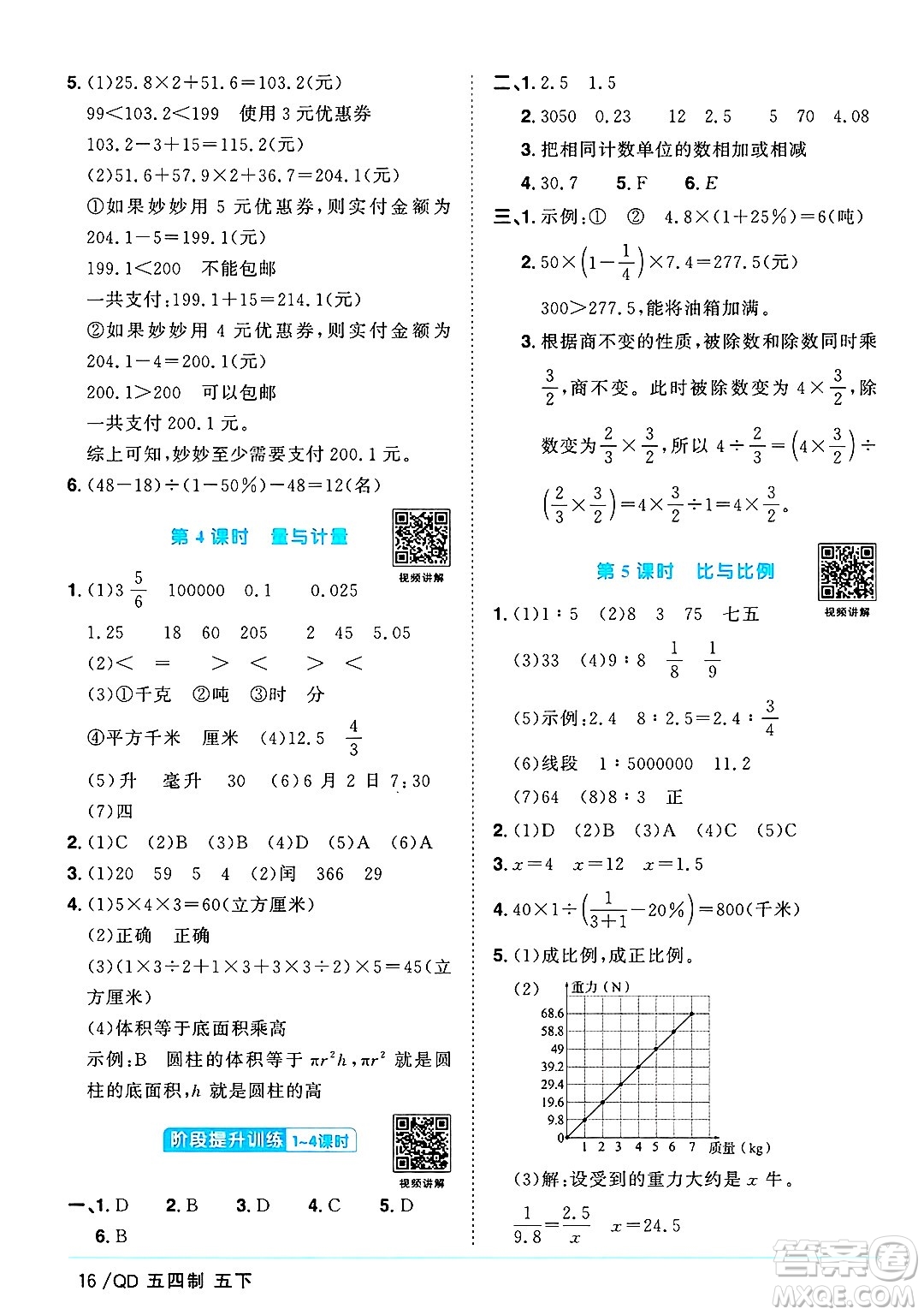 江西教育出版社2025年春陽光同學課時優(yōu)化作業(yè)五年級數(shù)學下冊青島版山東專版五四制答案