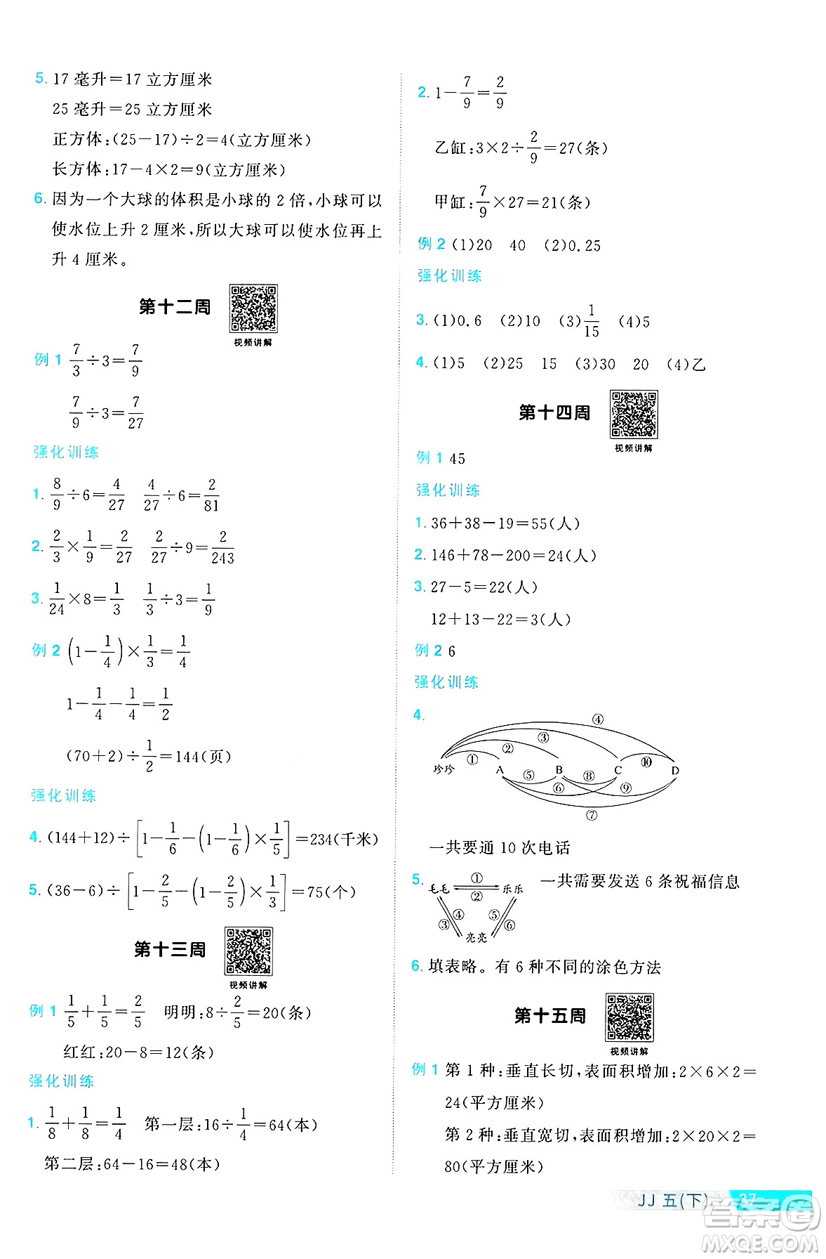 江西教育出版社2025年春陽光同學(xué)課時優(yōu)化作業(yè)五年級數(shù)學(xué)下冊冀教版河北專版答案