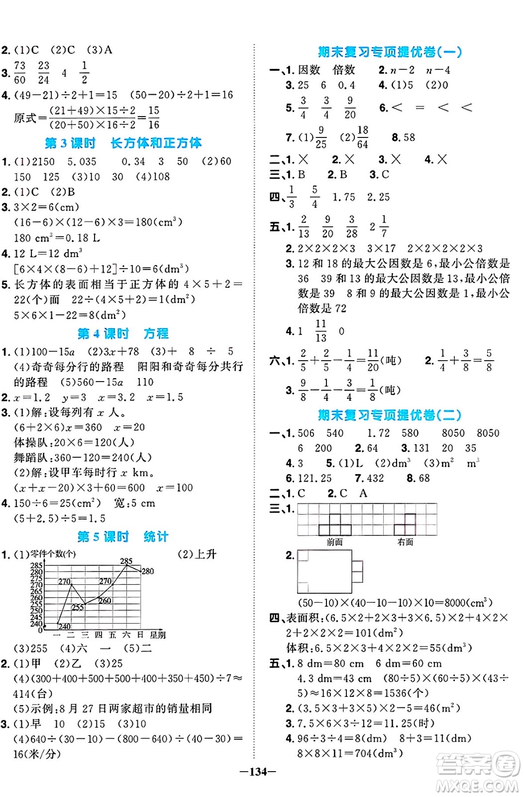 江西教育出版社2025年春陽光同學課時優(yōu)化作業(yè)五年級數(shù)學下冊西師版答案