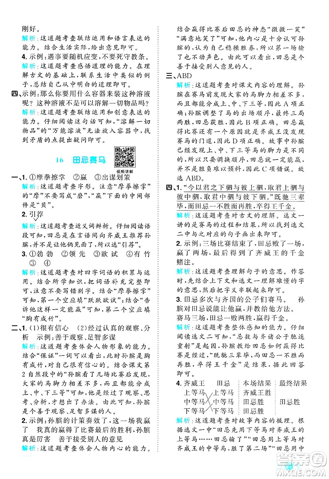 江西教育出版社2025年春陽光同學(xué)課時優(yōu)化作業(yè)五年級語文下冊人教版答案