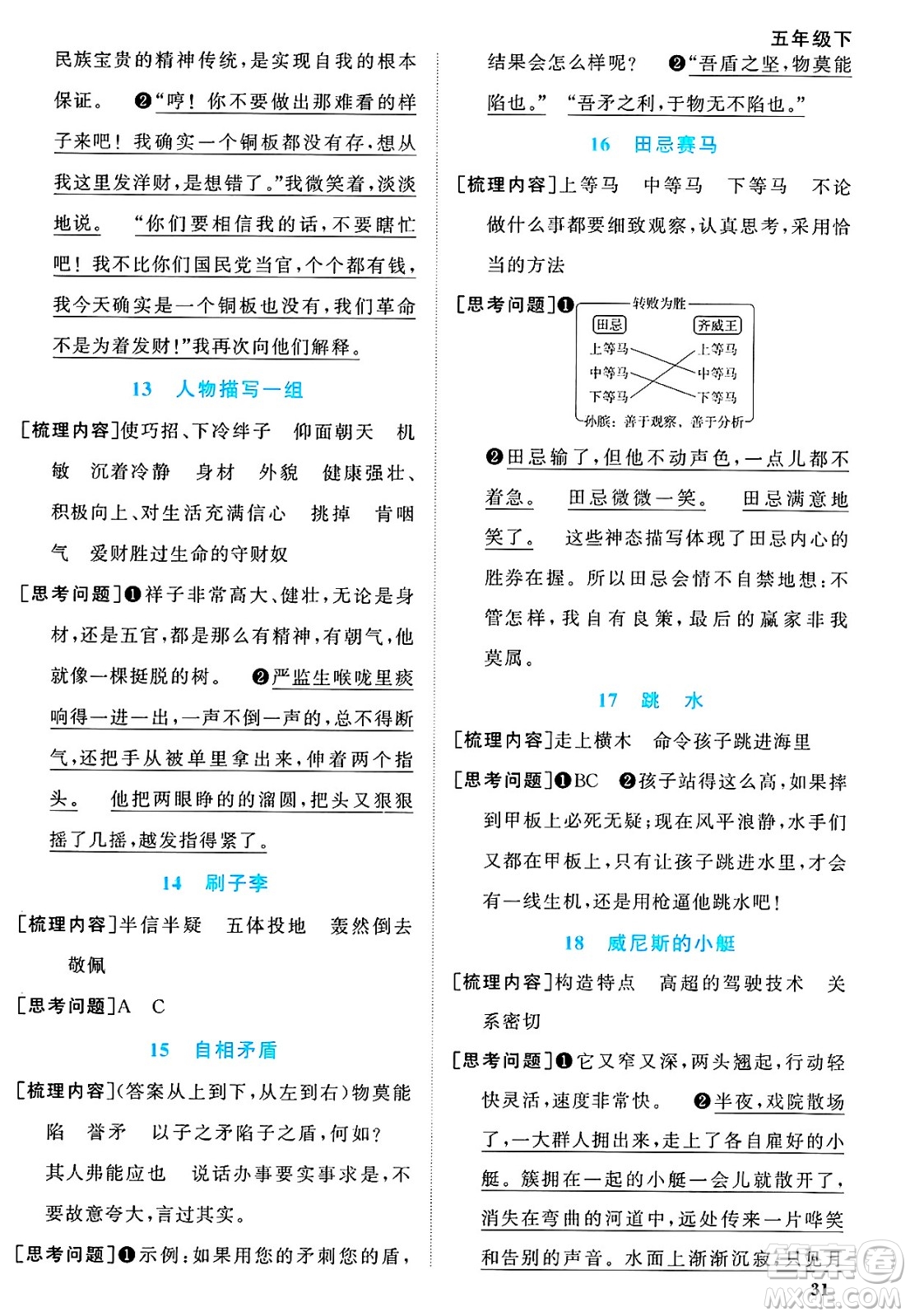 江西教育出版社2025年春陽光同學(xué)課時優(yōu)化作業(yè)五年級語文下冊人教版答案