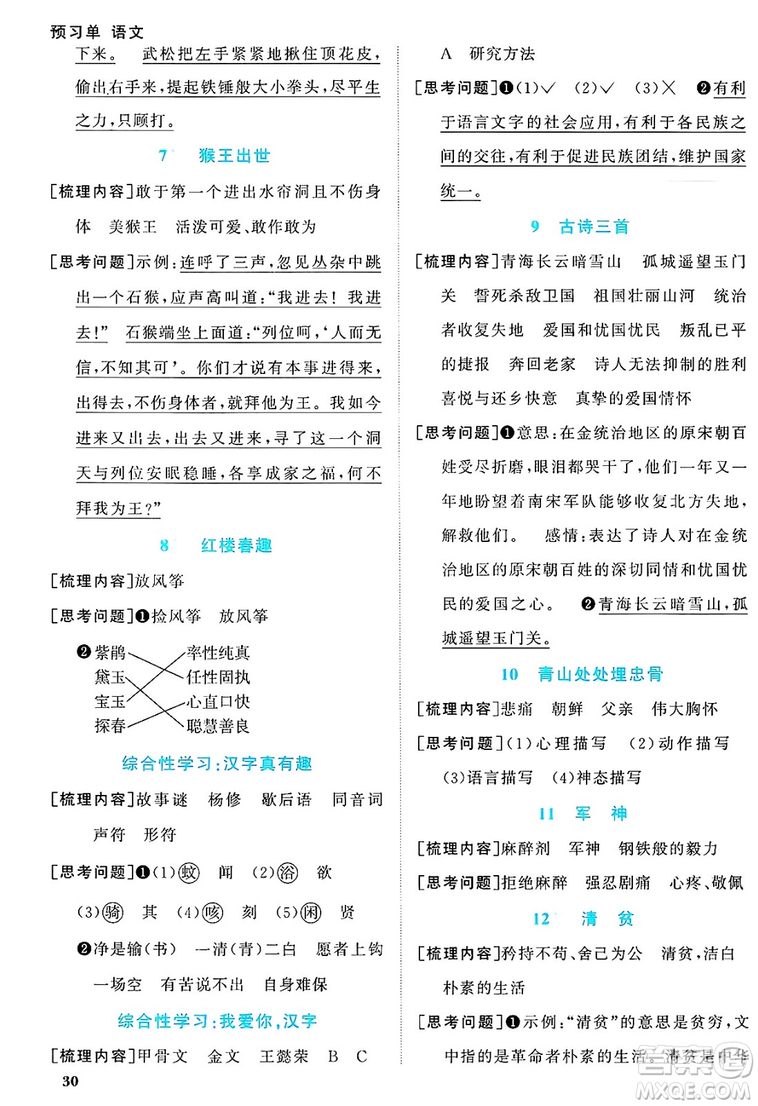 江西教育出版社2025年春陽(yáng)光同學(xué)課時(shí)優(yōu)化作業(yè)五年級(jí)語(yǔ)文下冊(cè)人教版江西專版答案