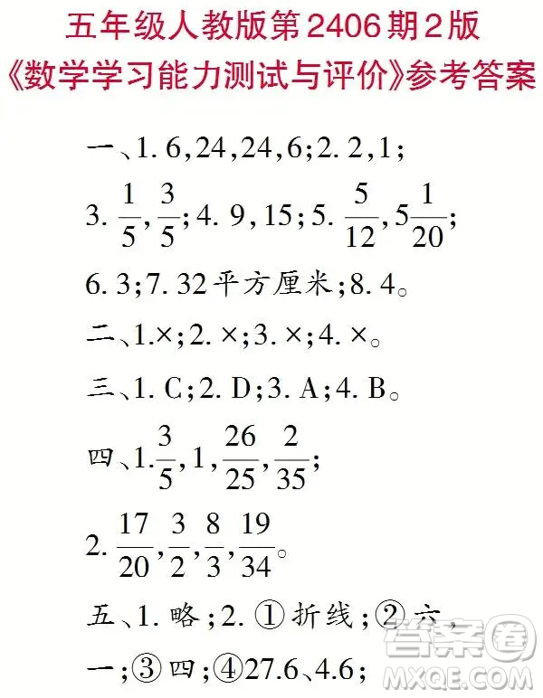 2025小學(xué)生數(shù)學(xué)報(bào)五年級(jí)第2406期答案