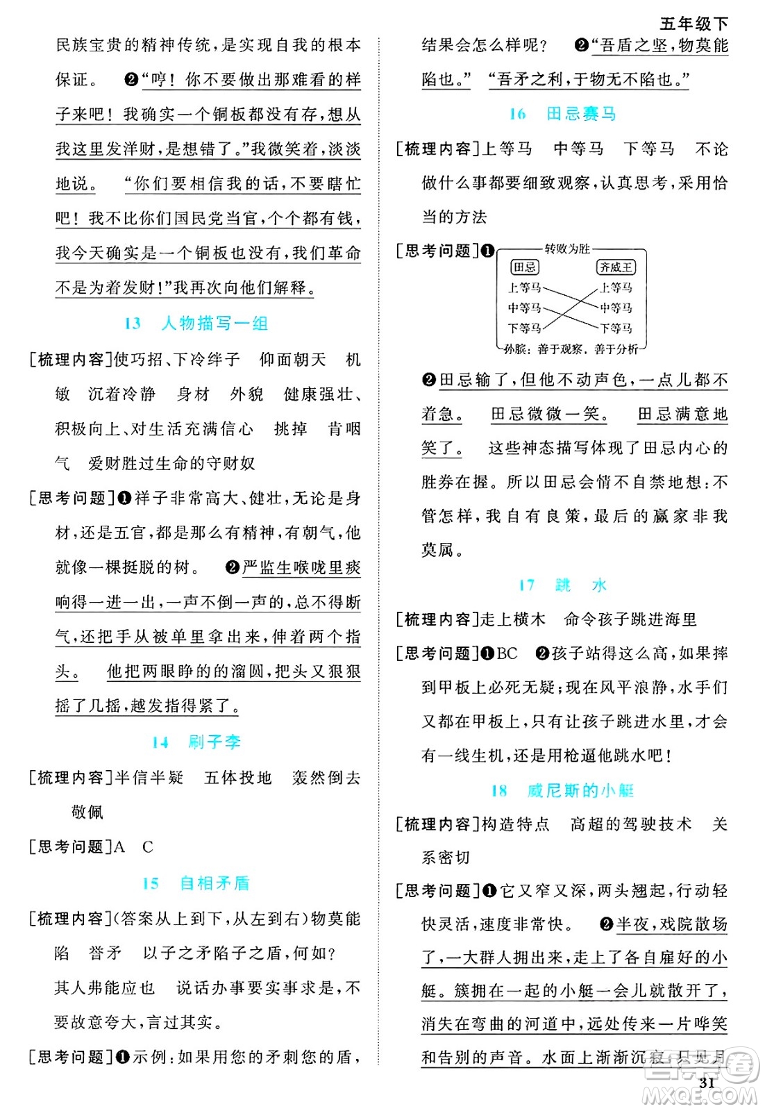江西教育出版社2025年春陽(yáng)光同學(xué)課時(shí)優(yōu)化作業(yè)五年級(jí)語(yǔ)文下冊(cè)人教版江蘇專版答案