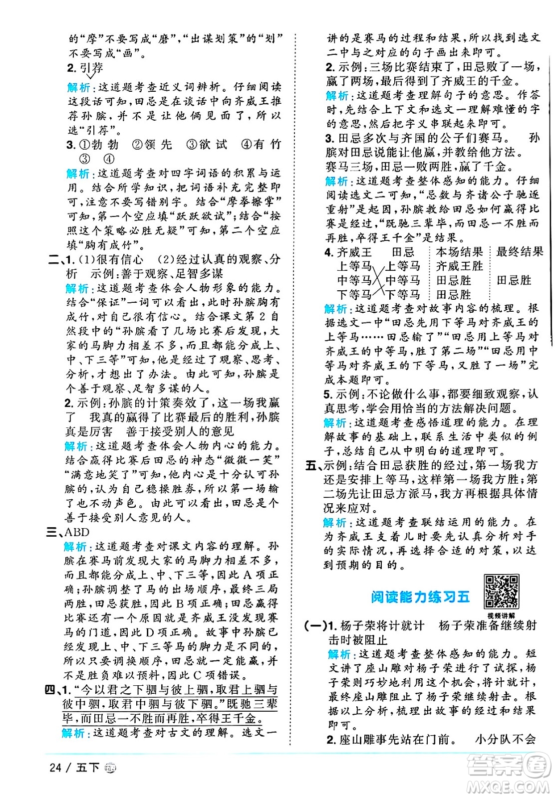 江西教育出版社2025年春陽光同學(xué)課時(shí)優(yōu)化作業(yè)五年級語文下冊魯教版山東專版答案