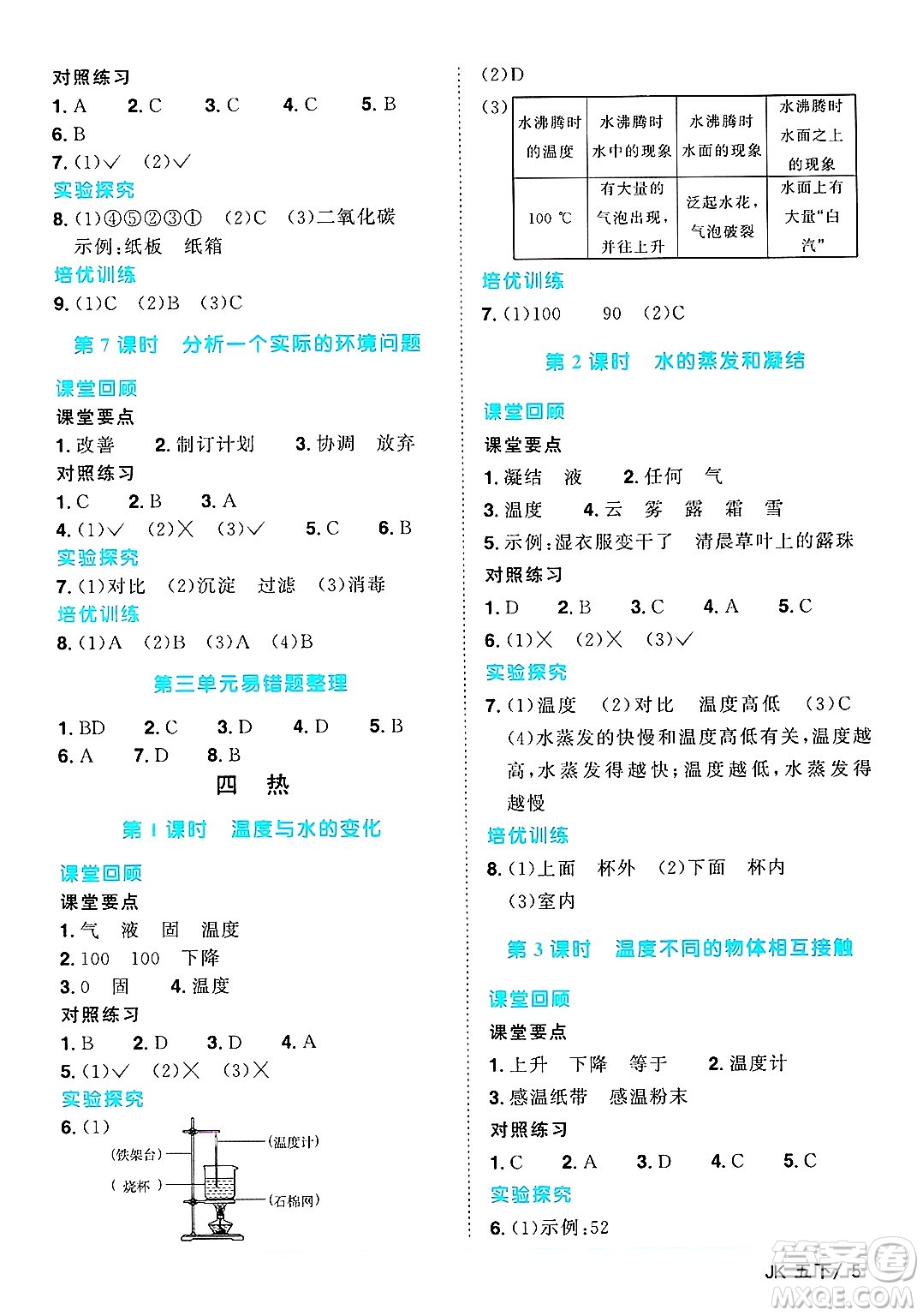 江西教育出版社2025年春陽光同學(xué)課時優(yōu)化作業(yè)五年級科學(xué)下冊教科版答案