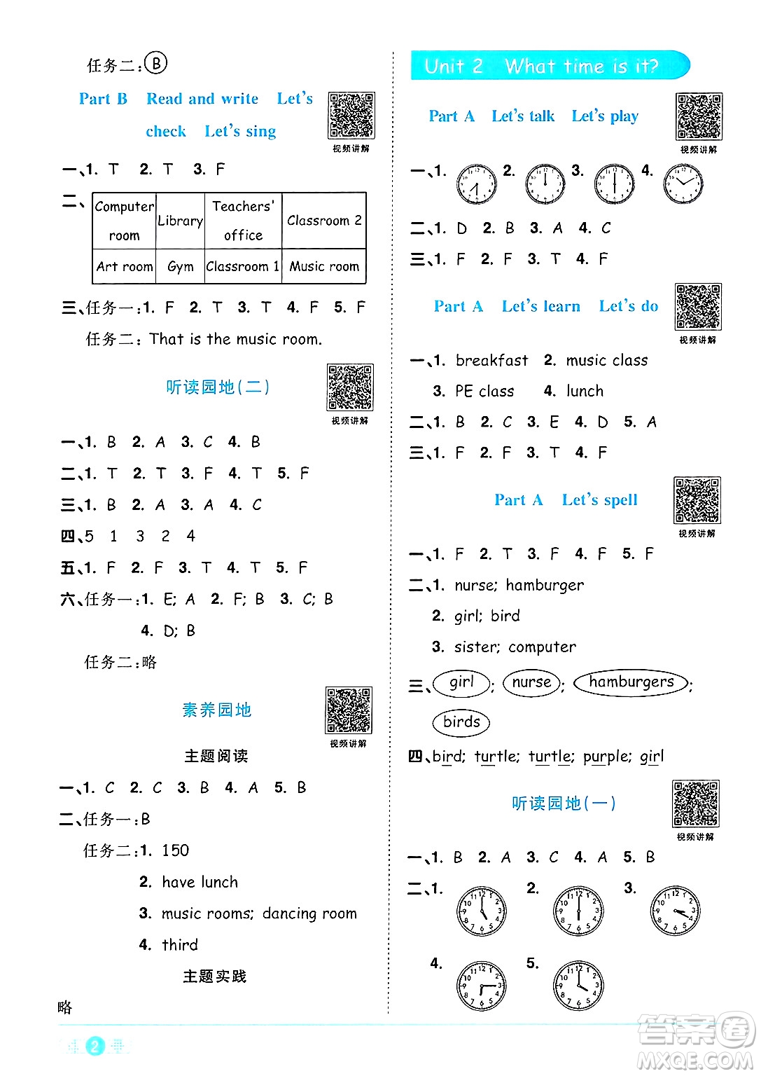江西教育出版社2025年春陽(yáng)光同學(xué)課時(shí)優(yōu)化作業(yè)四年級(jí)英語(yǔ)下冊(cè)人教PEP版陜西專版答案