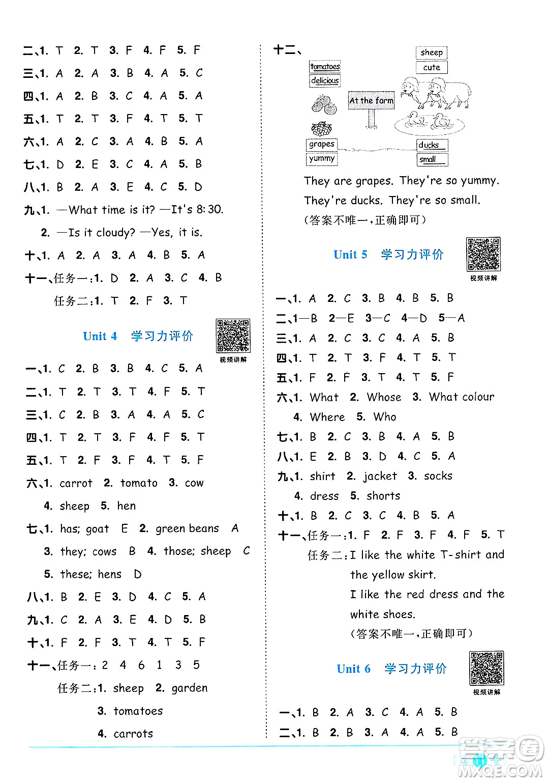 江西教育出版社2025年春陽(yáng)光同學(xué)課時(shí)優(yōu)化作業(yè)四年級(jí)英語(yǔ)下冊(cè)人教PEP版陜西專版答案