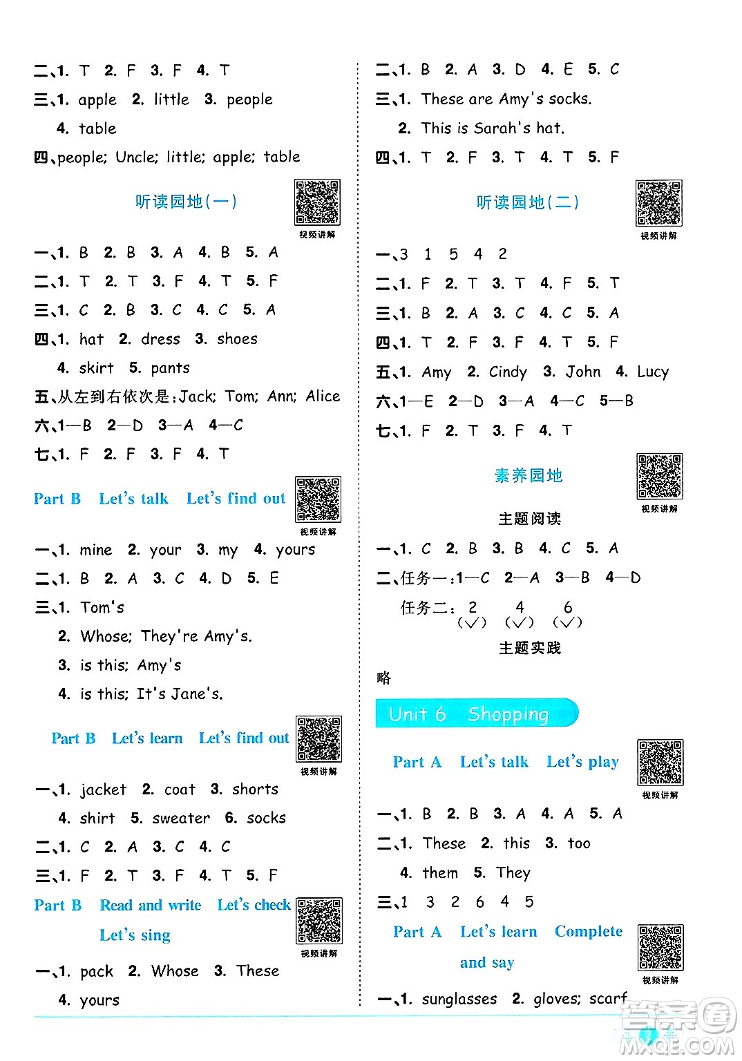 江西教育出版社2025年春陽光同學(xué)課時優(yōu)化作業(yè)四年級英語下冊人教PEP版湖北專版答案