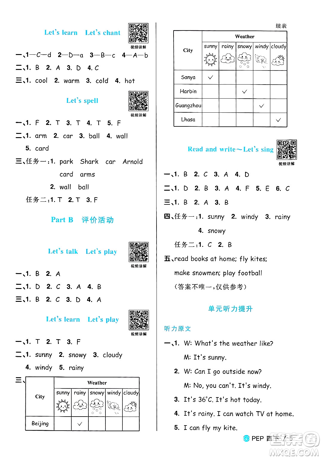 江西教育出版社2025年春陽(yáng)光同學(xué)課時(shí)優(yōu)化作業(yè)四年級(jí)英語(yǔ)下冊(cè)人教PEP版廣東專版答案