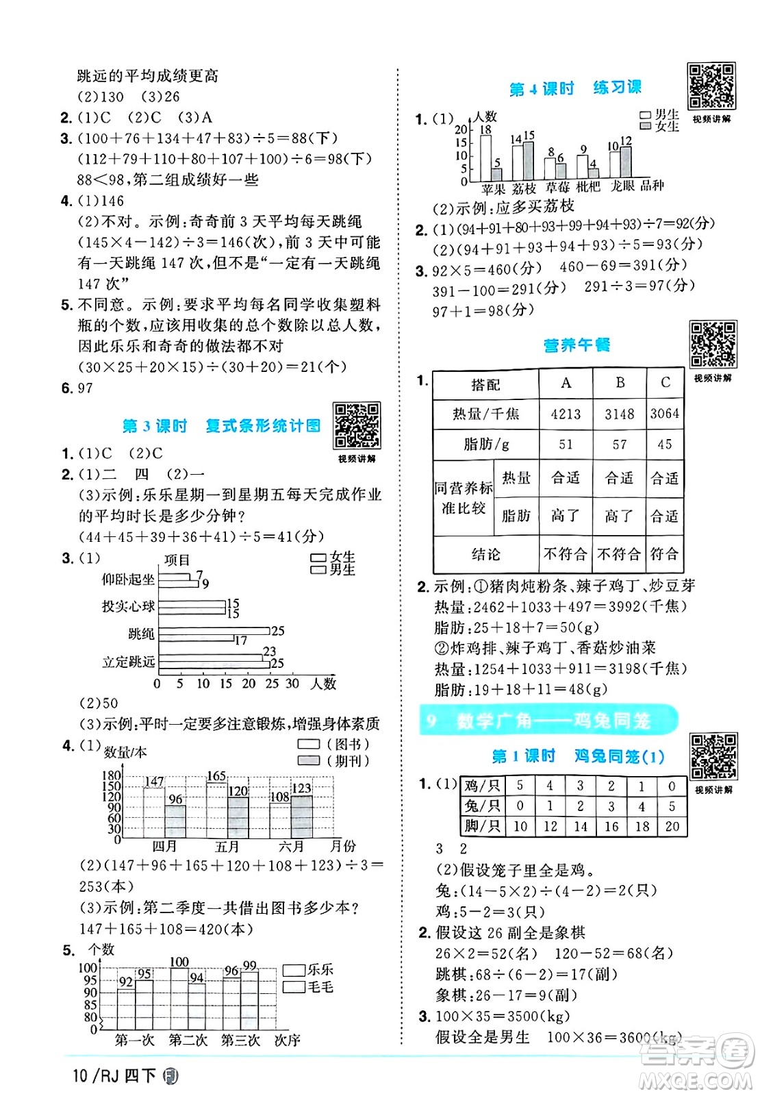 福建少年兒童出版社2025年春陽光同學課時優(yōu)化作業(yè)四年級數(shù)學下冊人教版福建專版答案