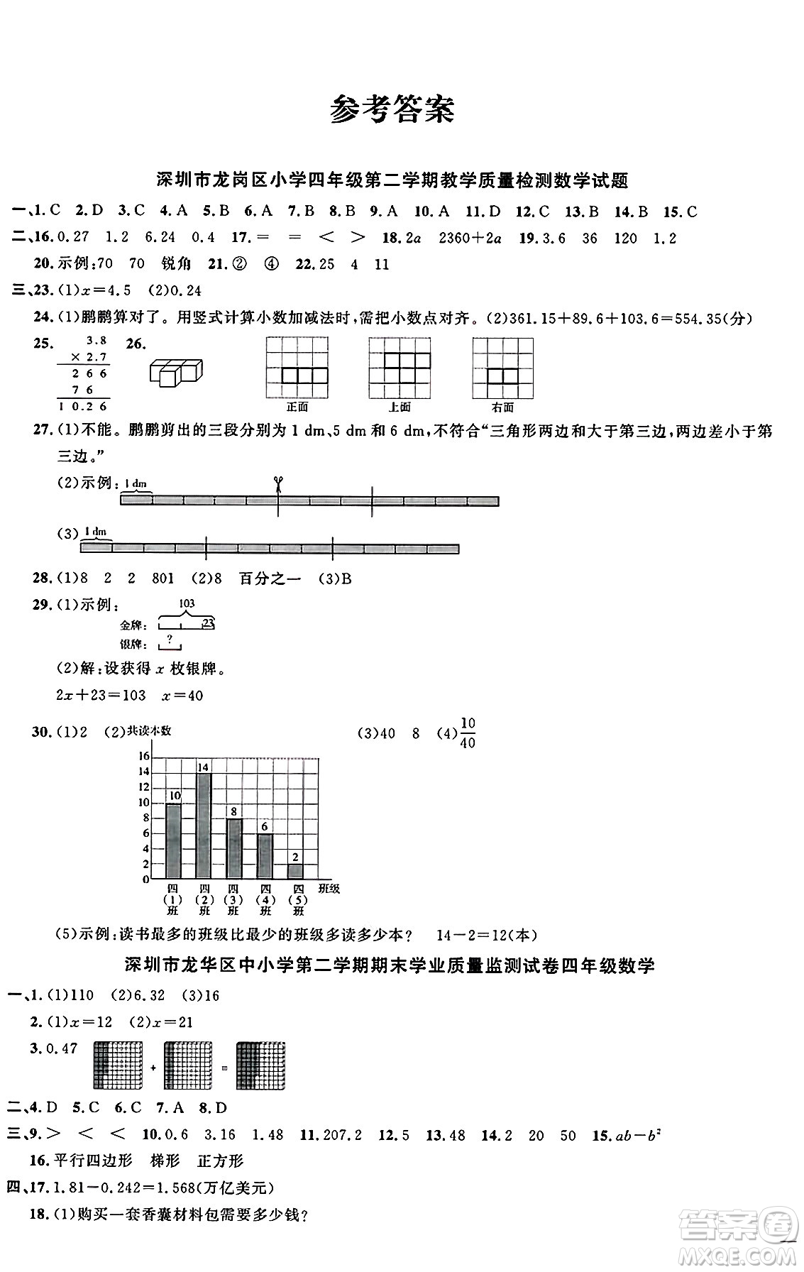 江西教育出版社2025年春陽(yáng)光同學(xué)課時(shí)優(yōu)化作業(yè)四年級(jí)數(shù)學(xué)下冊(cè)北師大版廣東專版答案