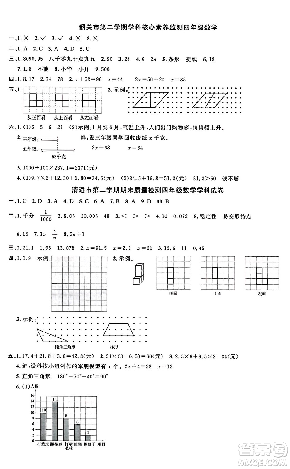 江西教育出版社2025年春陽(yáng)光同學(xué)課時(shí)優(yōu)化作業(yè)四年級(jí)數(shù)學(xué)下冊(cè)北師大版廣東專版答案