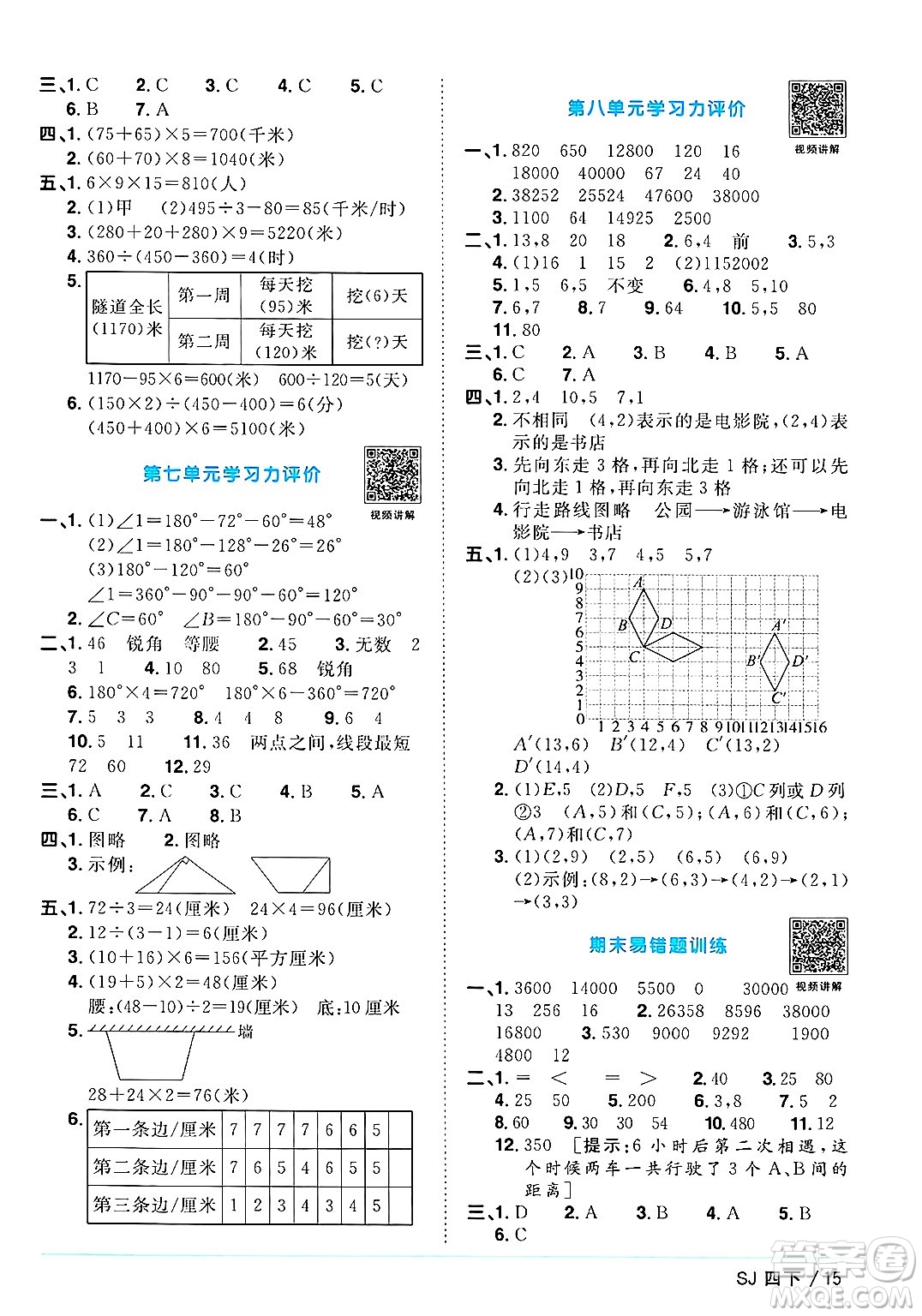 江西教育出版社2025年春陽光同學(xué)課時優(yōu)化作業(yè)四年級數(shù)學(xué)下冊蘇教版安徽專版答案