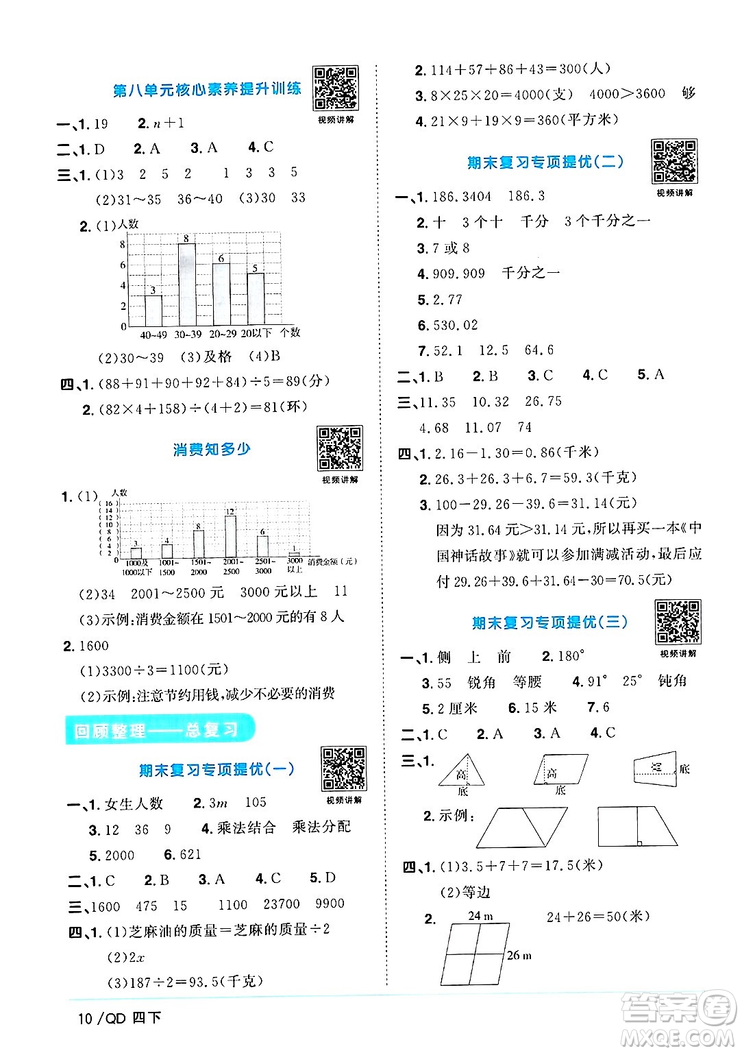 江西教育出版社2025年春陽光同學(xué)課時優(yōu)化作業(yè)四年級數(shù)學(xué)下冊青島版山東專版答案