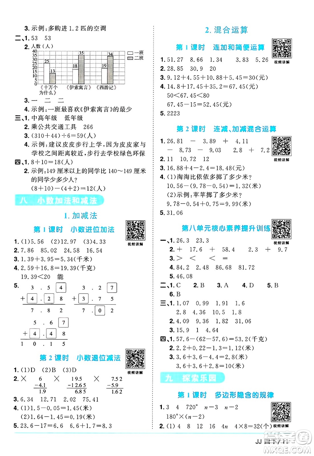 江西教育出版社2025年春陽(yáng)光同學(xué)課時(shí)優(yōu)化作業(yè)四年級(jí)數(shù)學(xué)下冊(cè)冀教版河北專版答案