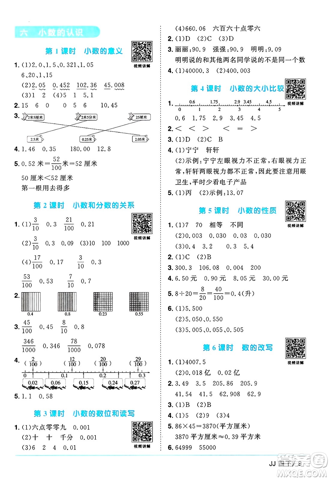 江西教育出版社2025年春陽(yáng)光同學(xué)課時(shí)優(yōu)化作業(yè)四年級(jí)數(shù)學(xué)下冊(cè)冀教版河北專版答案