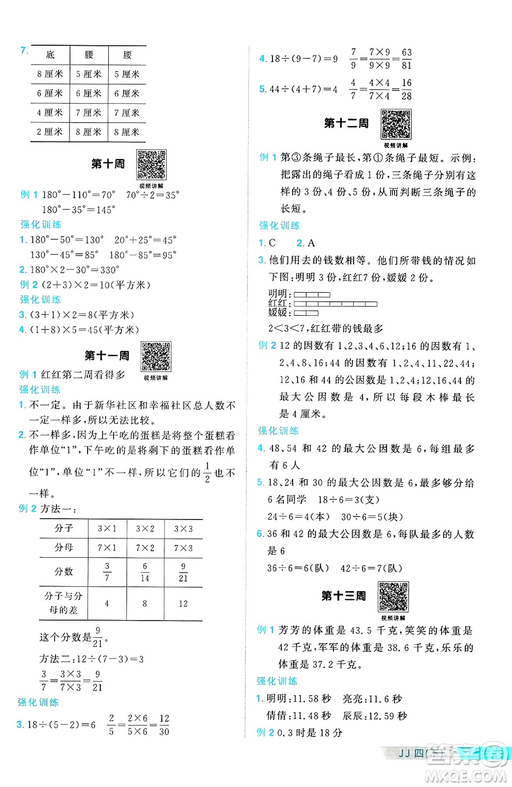 江西教育出版社2025年春陽(yáng)光同學(xué)課時(shí)優(yōu)化作業(yè)四年級(jí)數(shù)學(xué)下冊(cè)冀教版河北專版答案