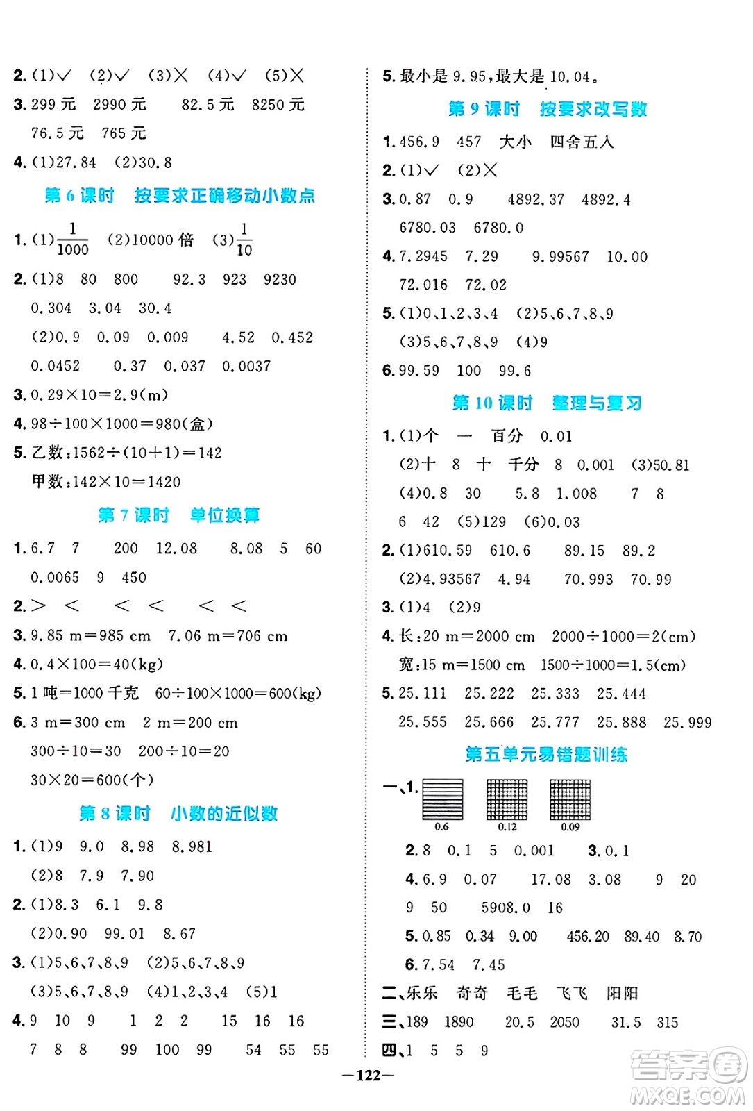 江西教育出版社2025年春陽光同學課時優(yōu)化作業(yè)四年級數(shù)學下冊西師版答案