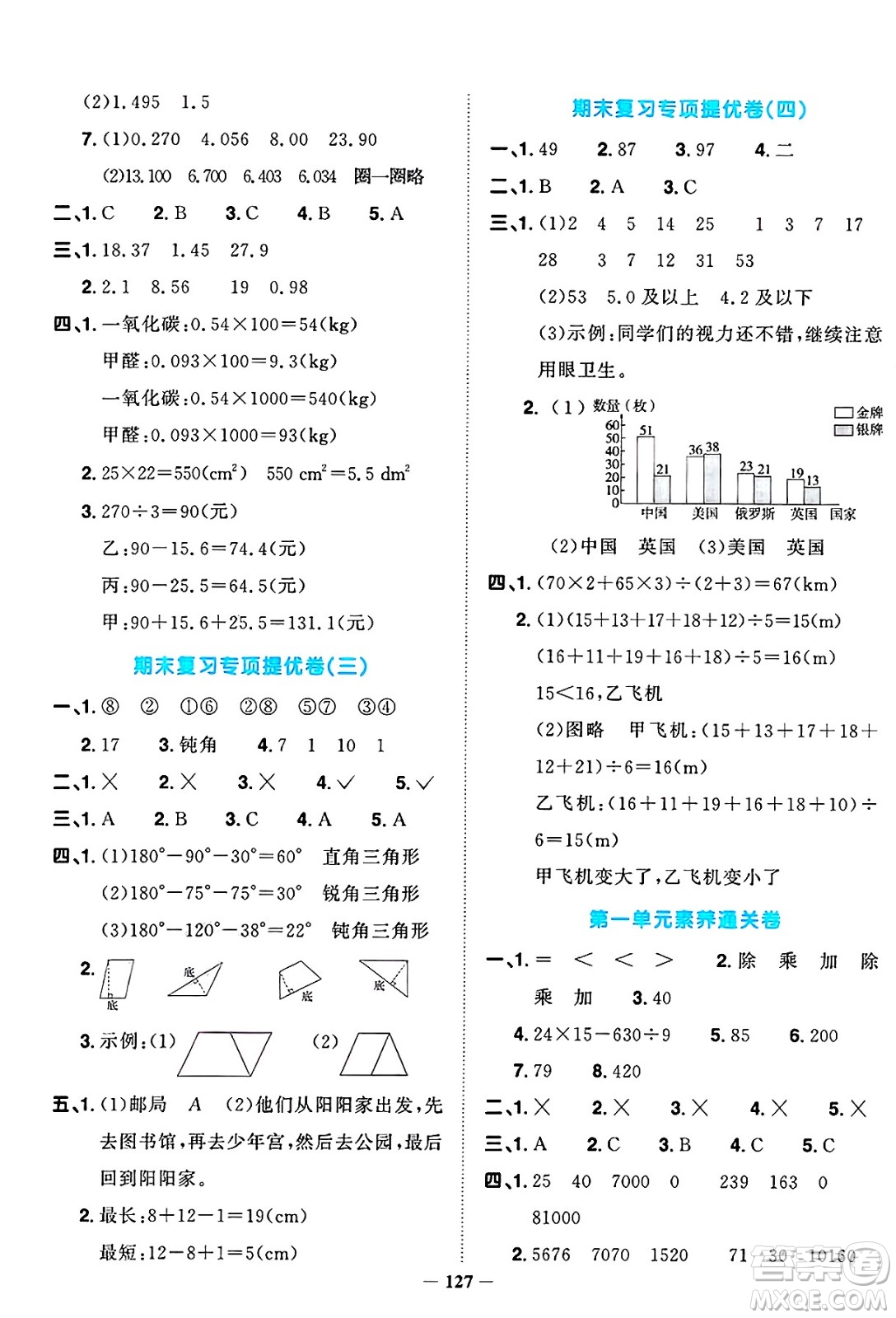 江西教育出版社2025年春陽光同學課時優(yōu)化作業(yè)四年級數(shù)學下冊西師版答案