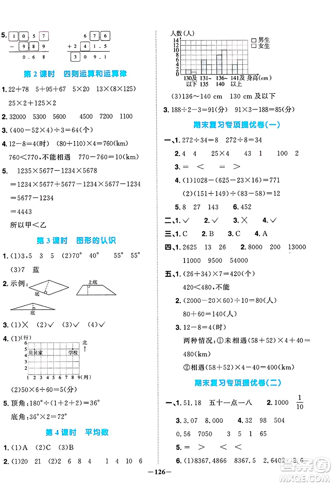 江西教育出版社2025年春陽光同學課時優(yōu)化作業(yè)四年級數(shù)學下冊西師版答案