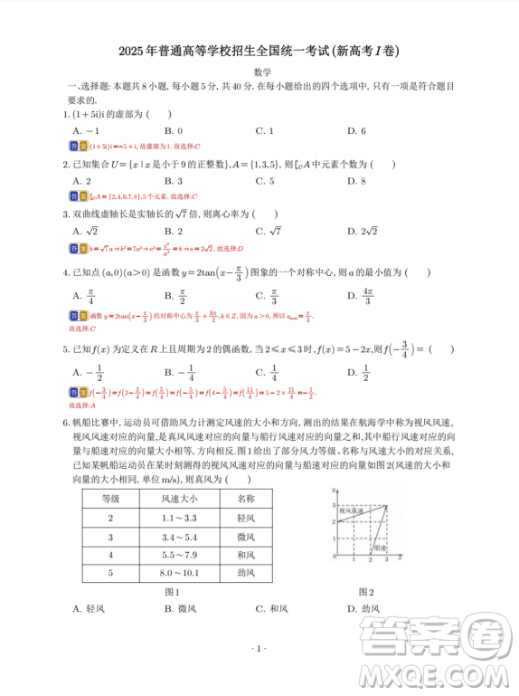 2025年高考新課標(biāo)I卷數(shù)學(xué)試卷答案解析