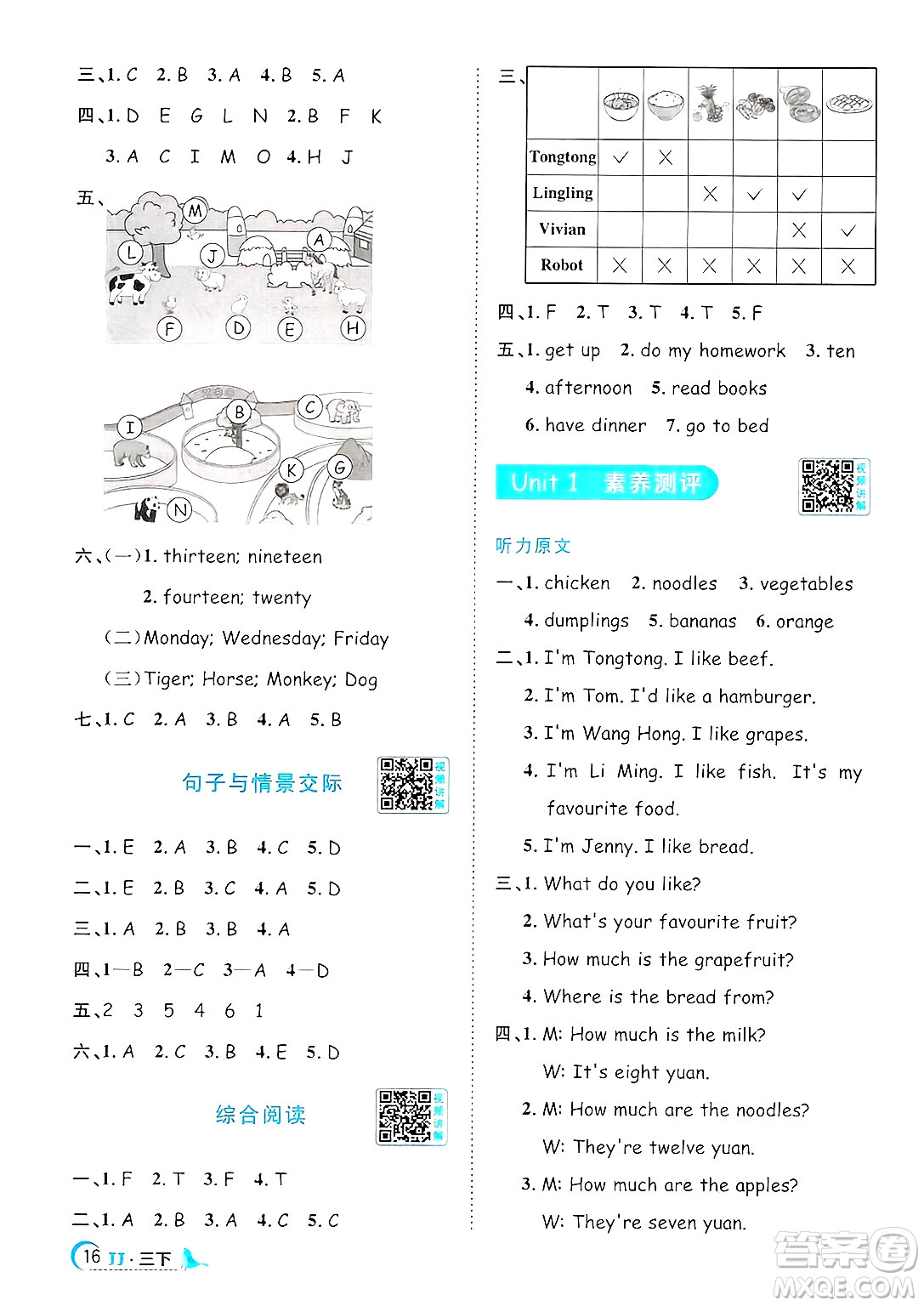 江西教育出版社2025年春陽光同學(xué)課時優(yōu)化作業(yè)三年級英語下冊冀教版答案