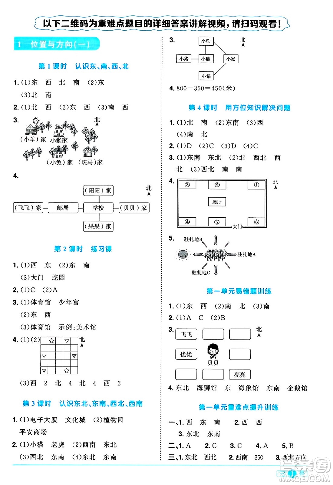 江西教育出版社2025年春陽光同學課時優(yōu)化作業(yè)三年級數(shù)學下冊人教版答案