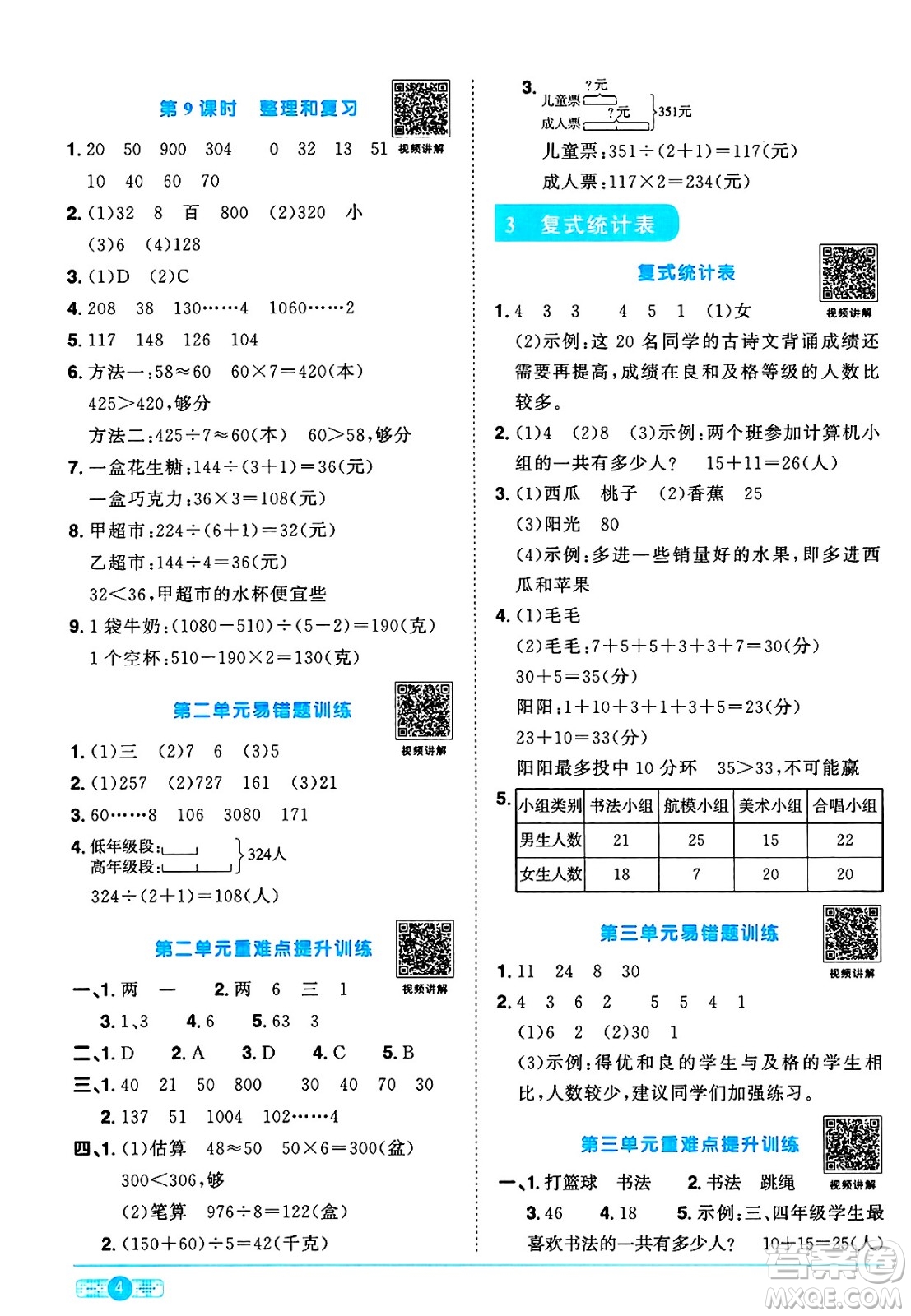 江西教育出版社2025年春陽光同學(xué)課時優(yōu)化作業(yè)三年級數(shù)學(xué)下冊人教版湖北專版答案