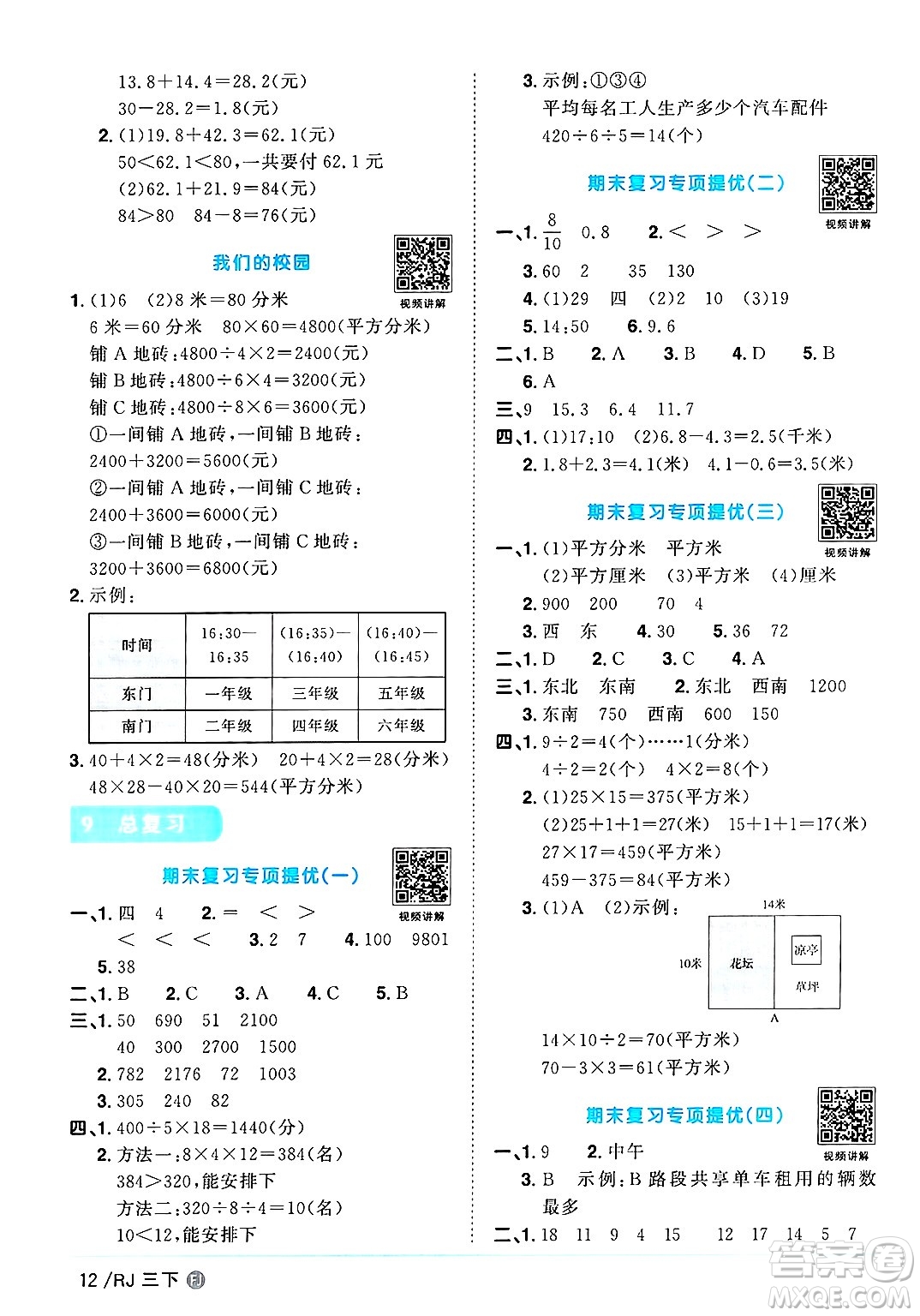 福建少年兒童出版社2025年春陽光同學(xué)課時優(yōu)化作業(yè)三年級數(shù)學(xué)下冊人教版福建專版答案