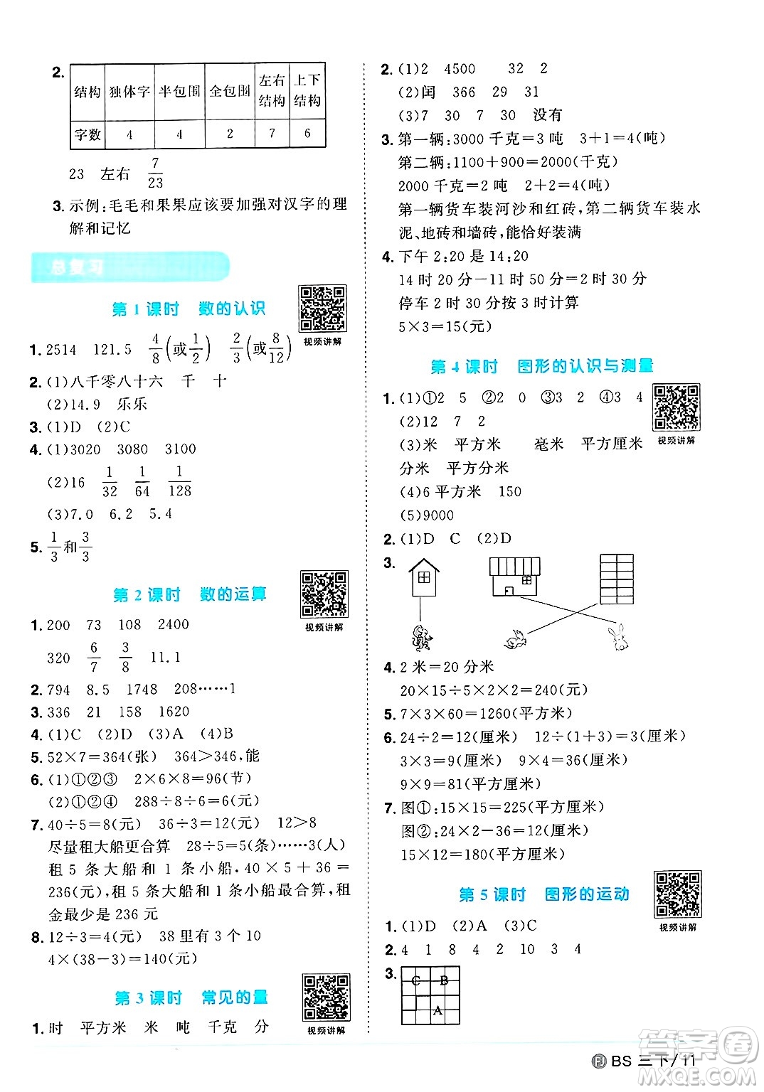 江西教育出版社2025年春陽(yáng)光同學(xué)課時(shí)優(yōu)化作業(yè)三年級(jí)數(shù)學(xué)下冊(cè)北師大版福建專版答案