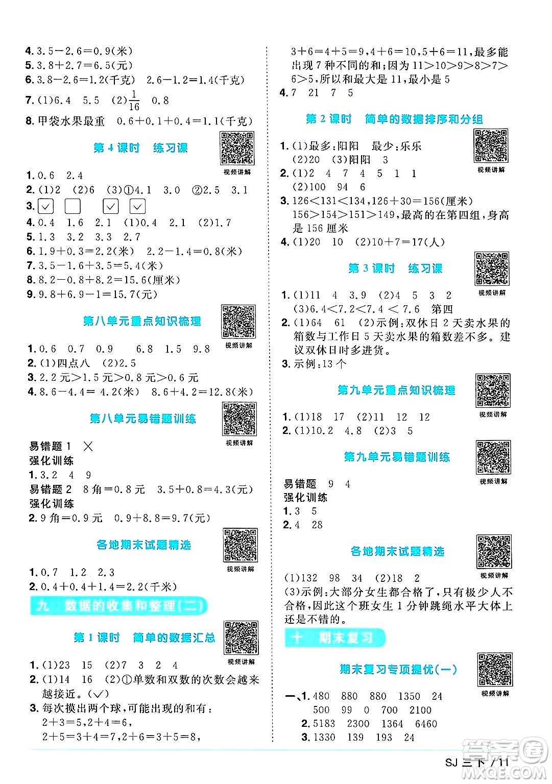 江西教育出版社2025年春陽(yáng)光同學(xué)課時(shí)優(yōu)化作業(yè)三年級(jí)數(shù)學(xué)下冊(cè)蘇教版安徽專版答案