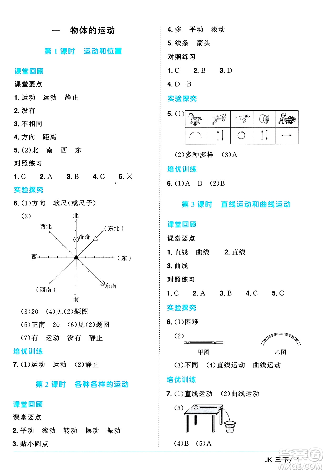 江西教育出版社2025年春陽光同學課時優(yōu)化作業(yè)三年級科學下冊教科版答案