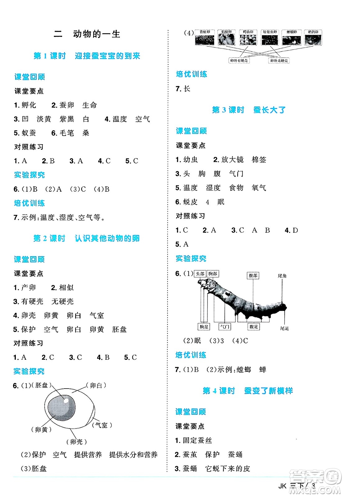 江西教育出版社2025年春陽光同學課時優(yōu)化作業(yè)三年級科學下冊教科版答案