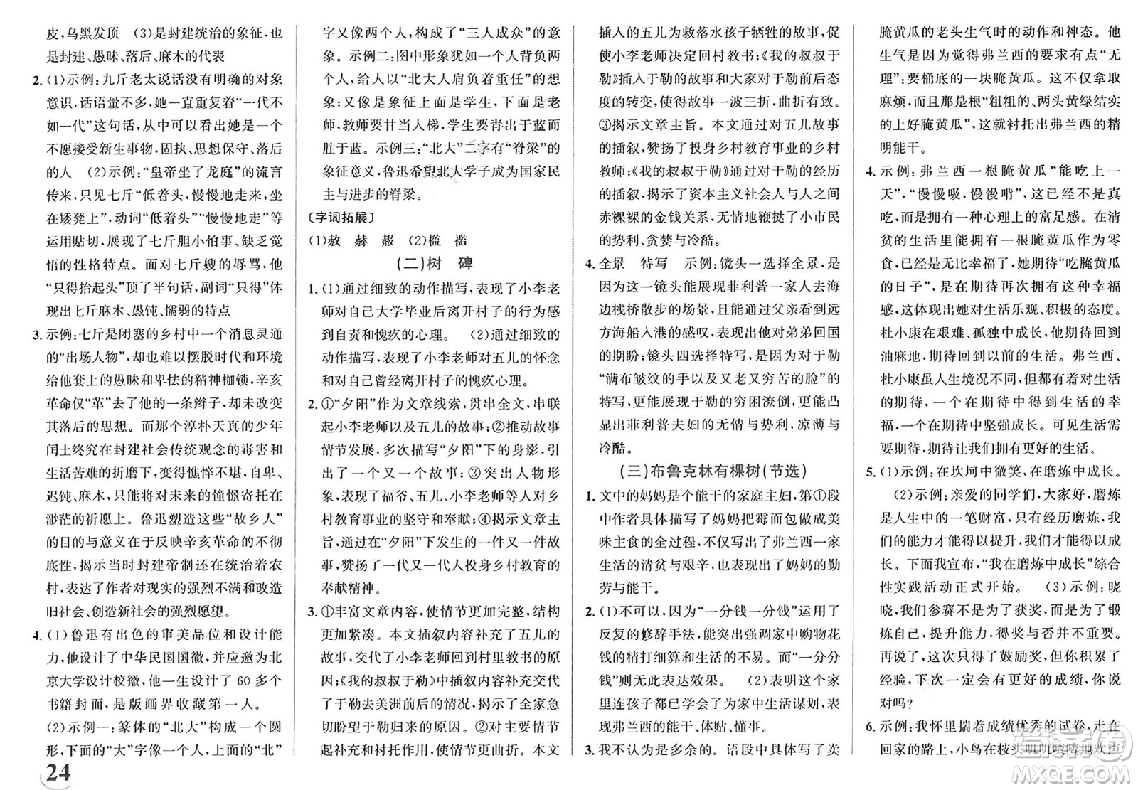 浙江教育出版社2025年春自主高效練九年級(jí)語文下冊(cè)通用版答案