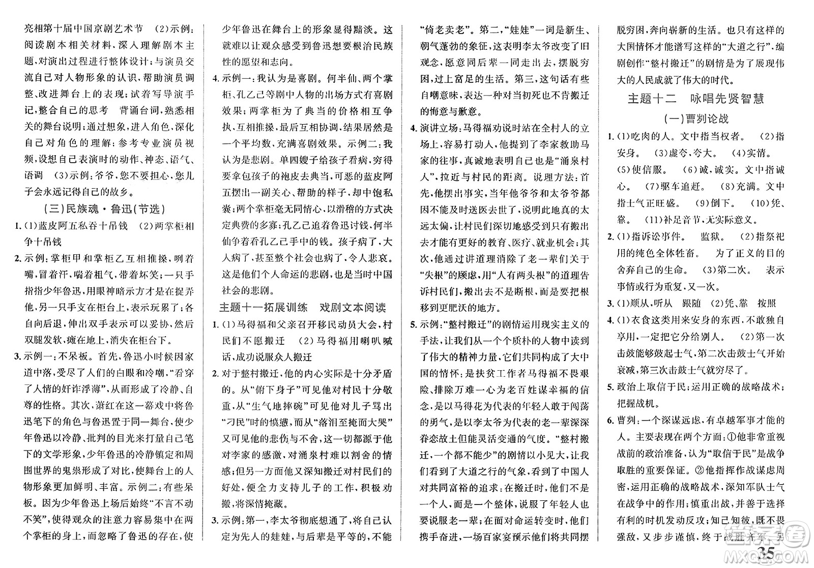 浙江教育出版社2025年春自主高效練九年級(jí)語文下冊(cè)通用版答案