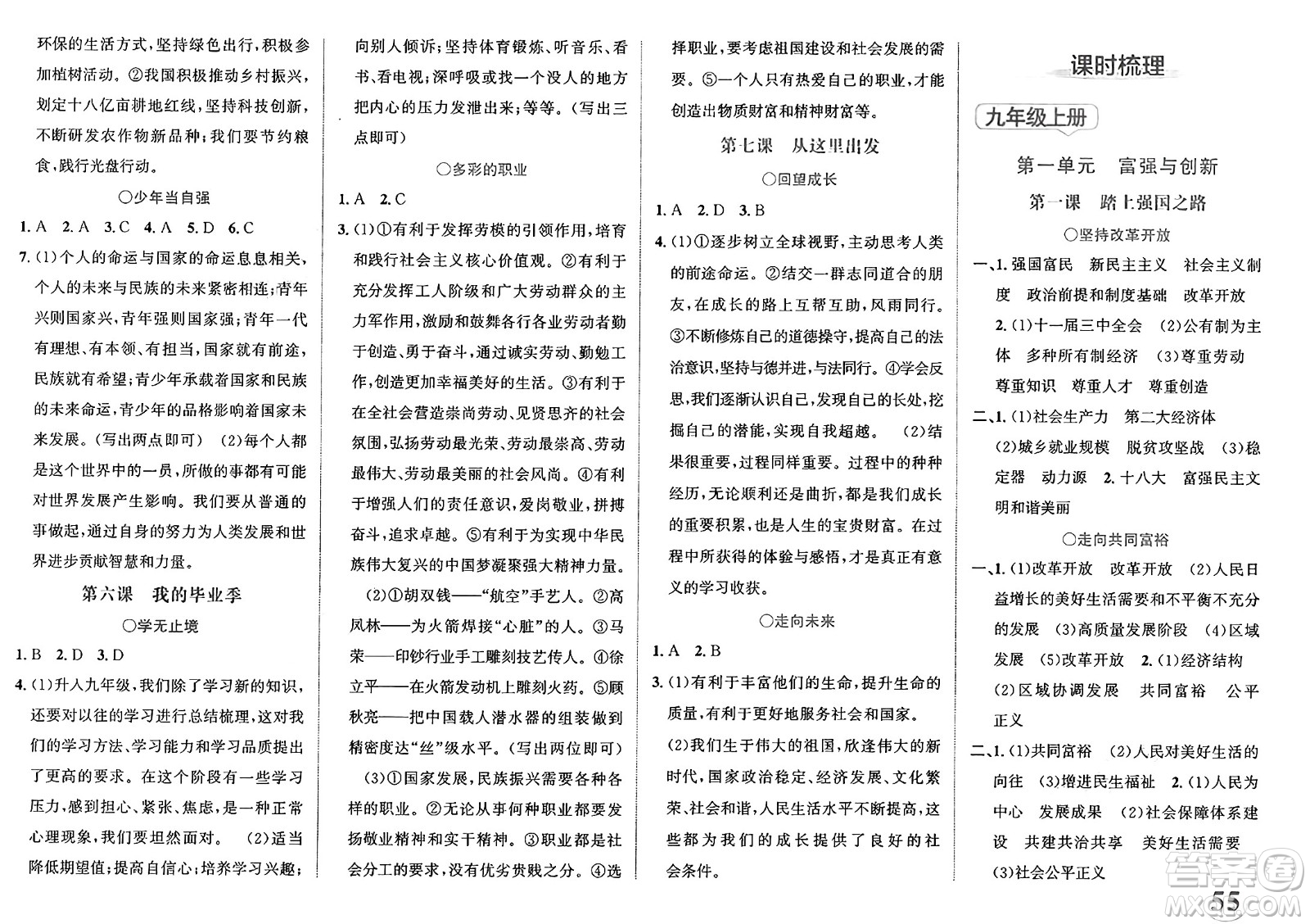 浙江教育出版社2025年春自主高效練九年級道德與法治下冊通用版答案