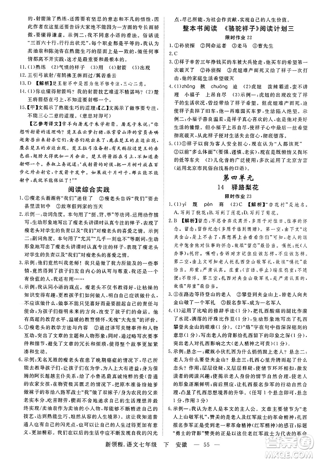 延邊大學(xué)出版社2025年春優(yōu)翼新領(lǐng)程七年級語文下冊人教版安徽專版答案
