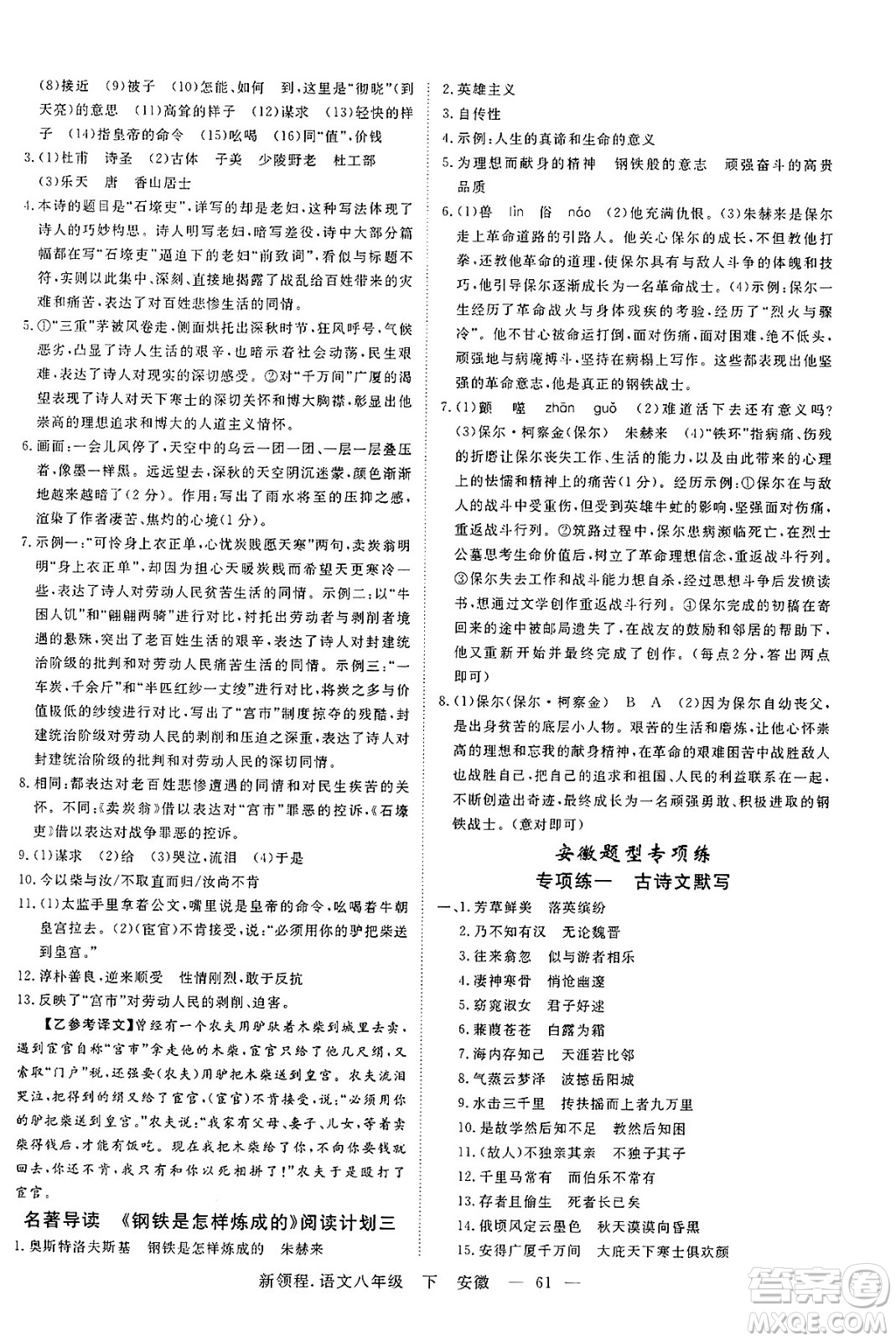 延邊大學(xué)出版社2025年春優(yōu)翼新領(lǐng)程八年級語文下冊人教版安徽專版答案
