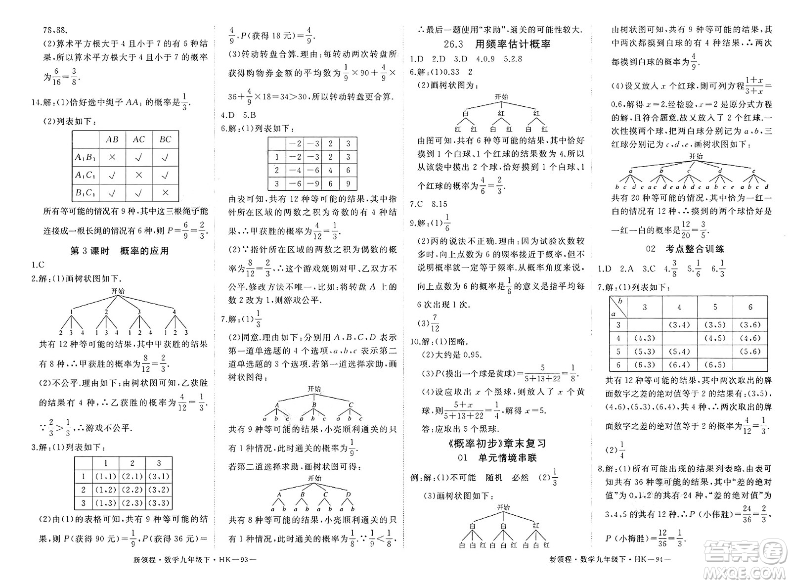 延邊大學(xué)出版社2025年春優(yōu)翼新領(lǐng)程九年級數(shù)學(xué)下冊滬科版答案