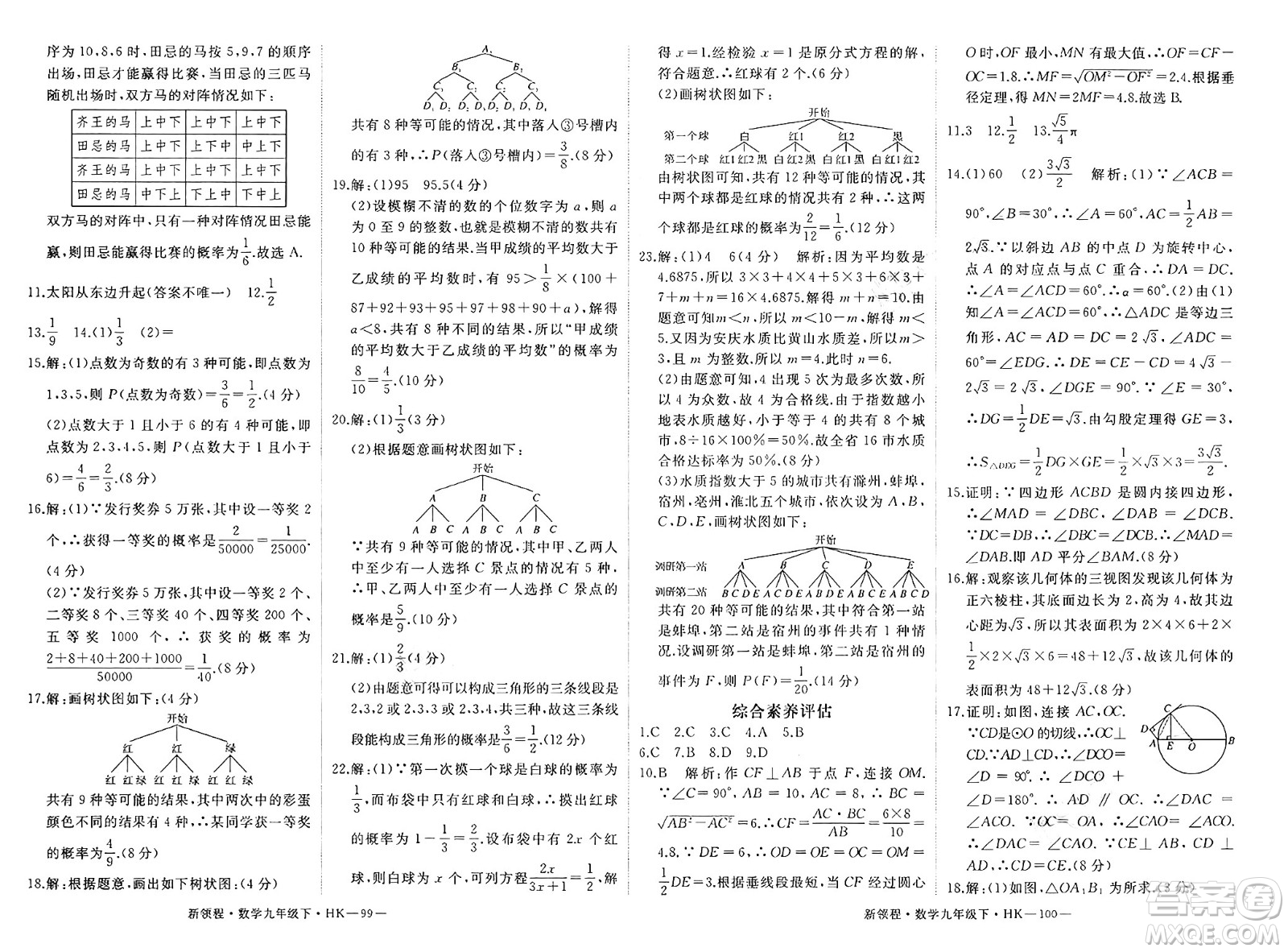 延邊大學(xué)出版社2025年春優(yōu)翼新領(lǐng)程九年級數(shù)學(xué)下冊滬科版答案