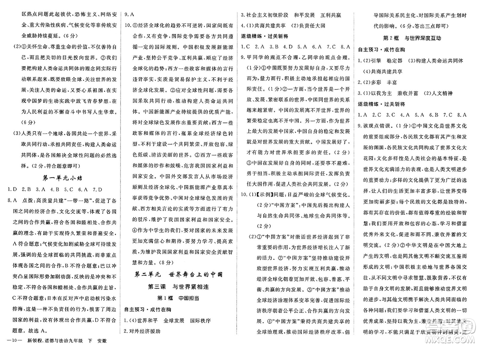 延邊大學(xué)出版社2025年春優(yōu)翼新領(lǐng)程九年級道德與法治下冊通用版安徽專版答案