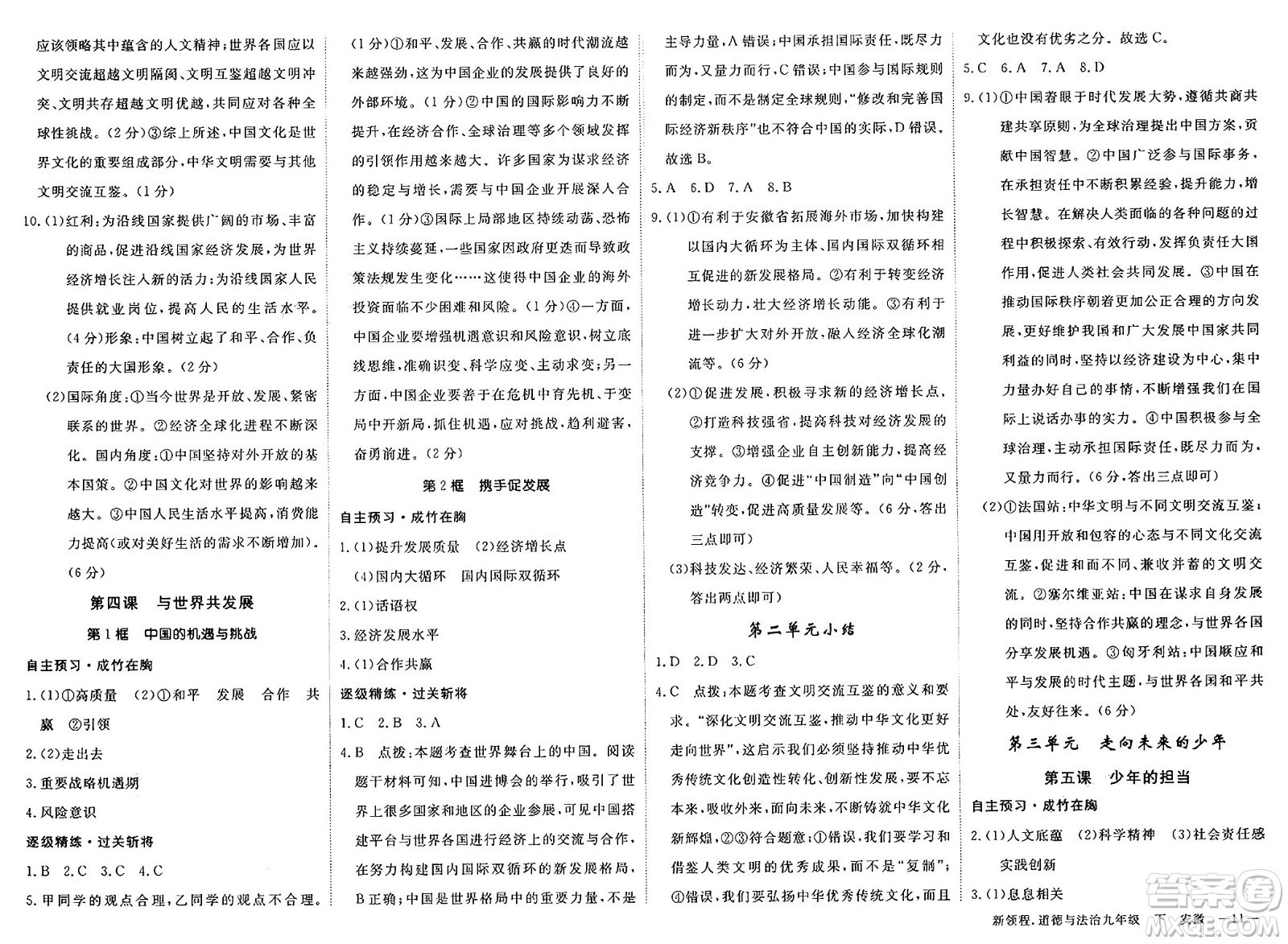 延邊大學(xué)出版社2025年春優(yōu)翼新領(lǐng)程九年級道德與法治下冊通用版安徽專版答案