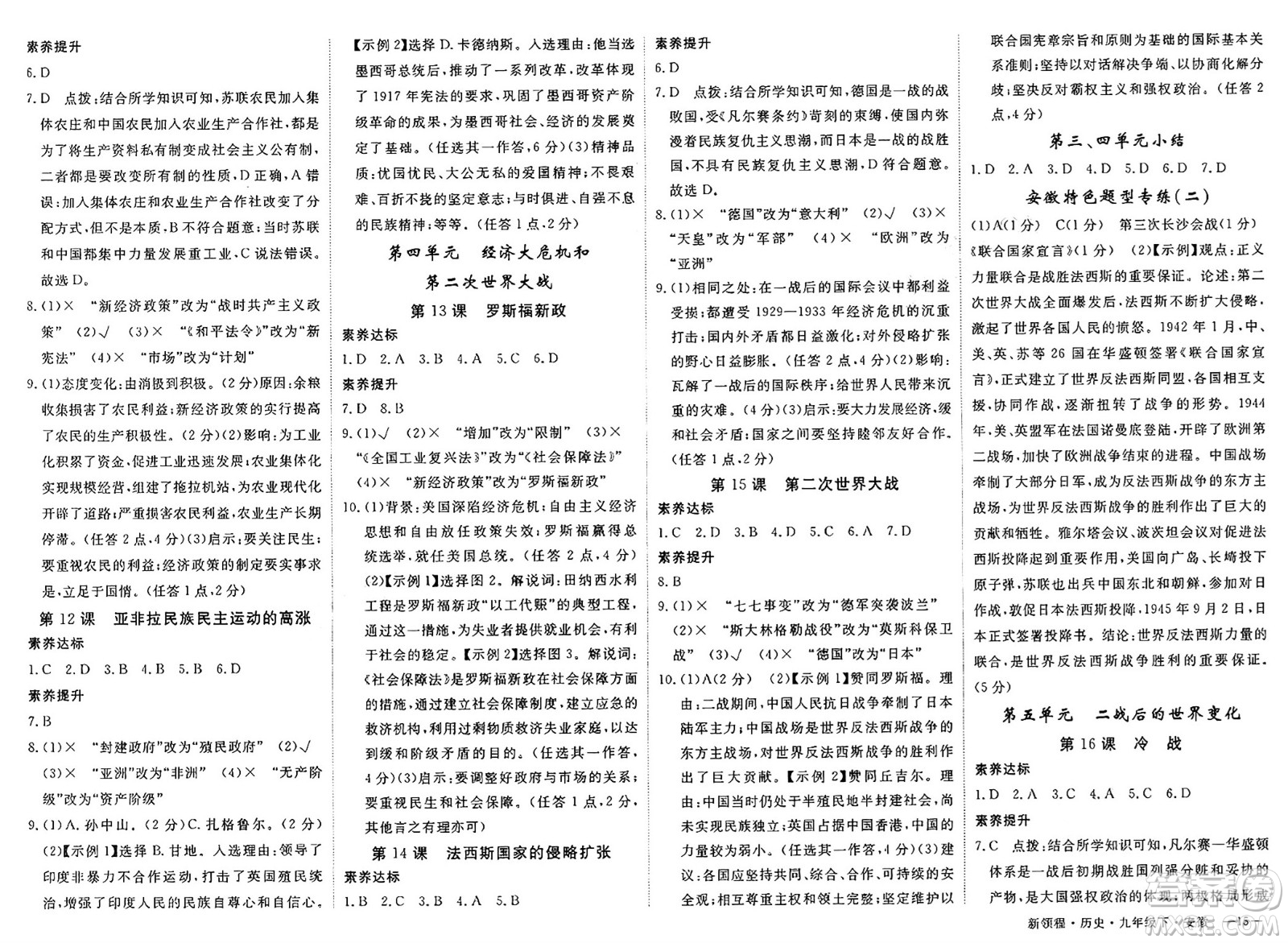 延邊大學(xué)出版社2025年春優(yōu)翼新領(lǐng)程九年級歷史下冊人教版安徽專版答案
