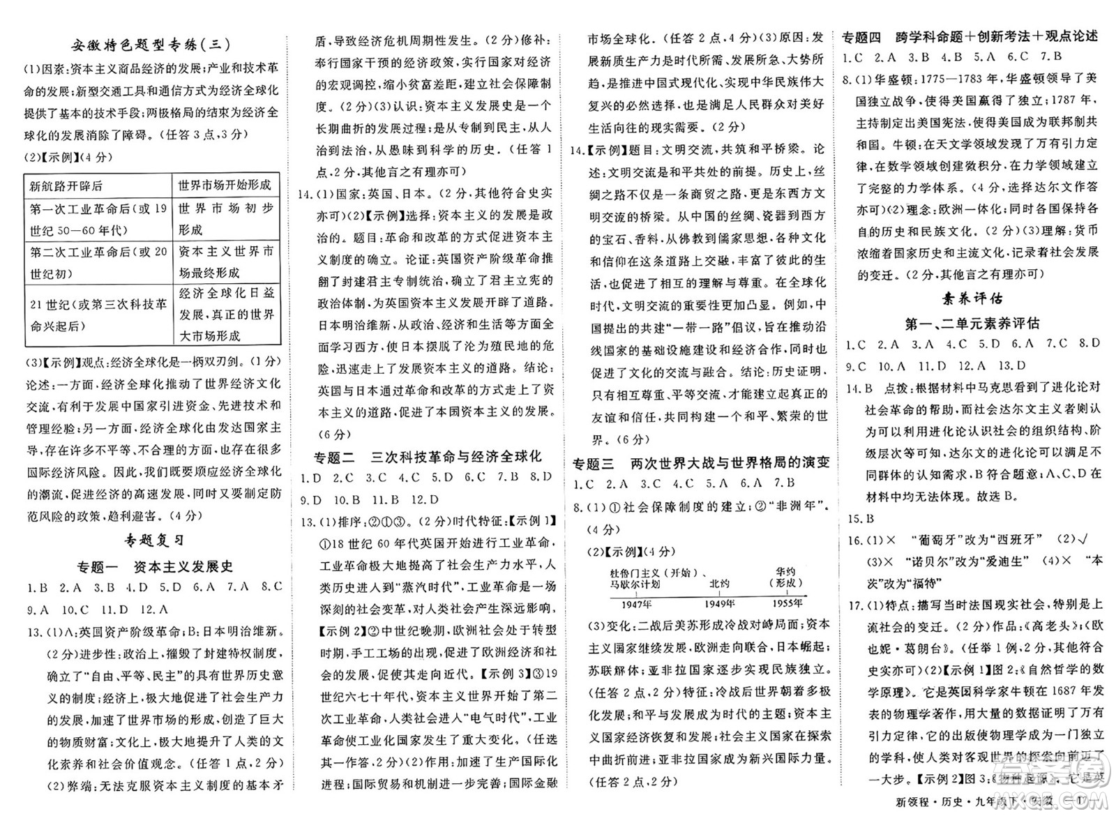 延邊大學(xué)出版社2025年春優(yōu)翼新領(lǐng)程九年級歷史下冊人教版安徽專版答案
