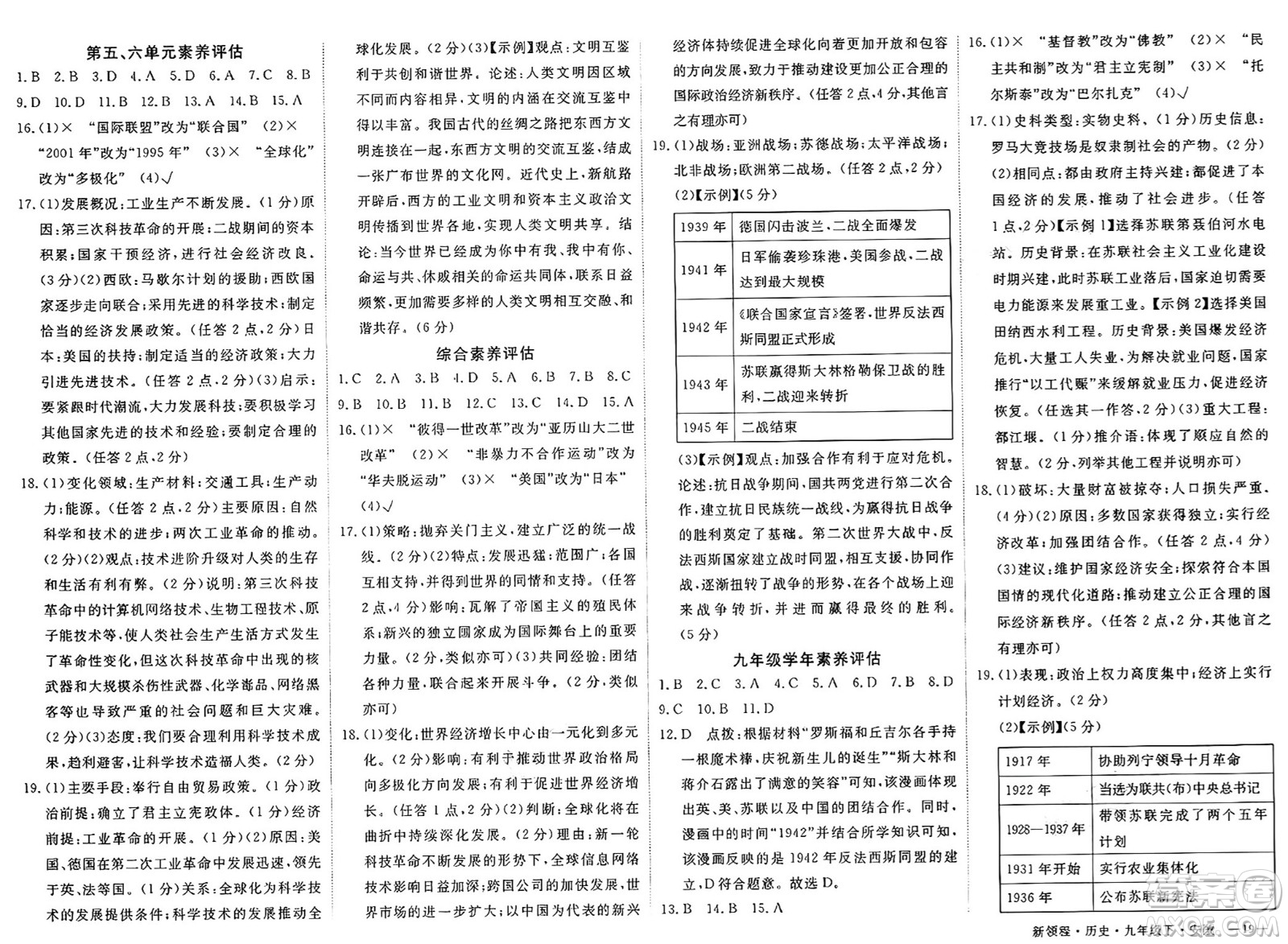 延邊大學(xué)出版社2025年春優(yōu)翼新領(lǐng)程九年級歷史下冊人教版安徽專版答案